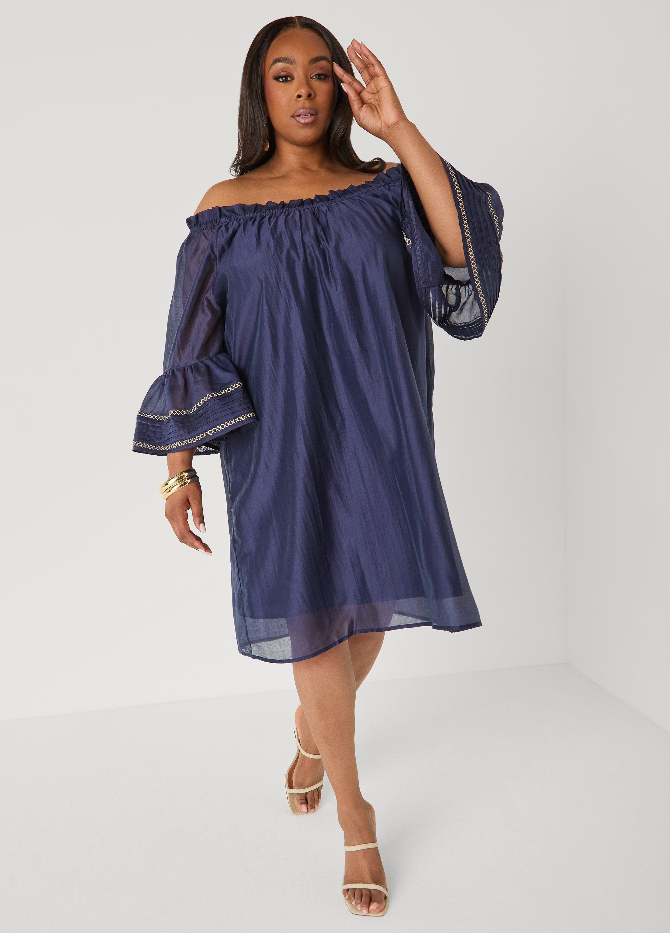Embroidered Off The Shoulder Dress Orangeade | Ashley Stewart