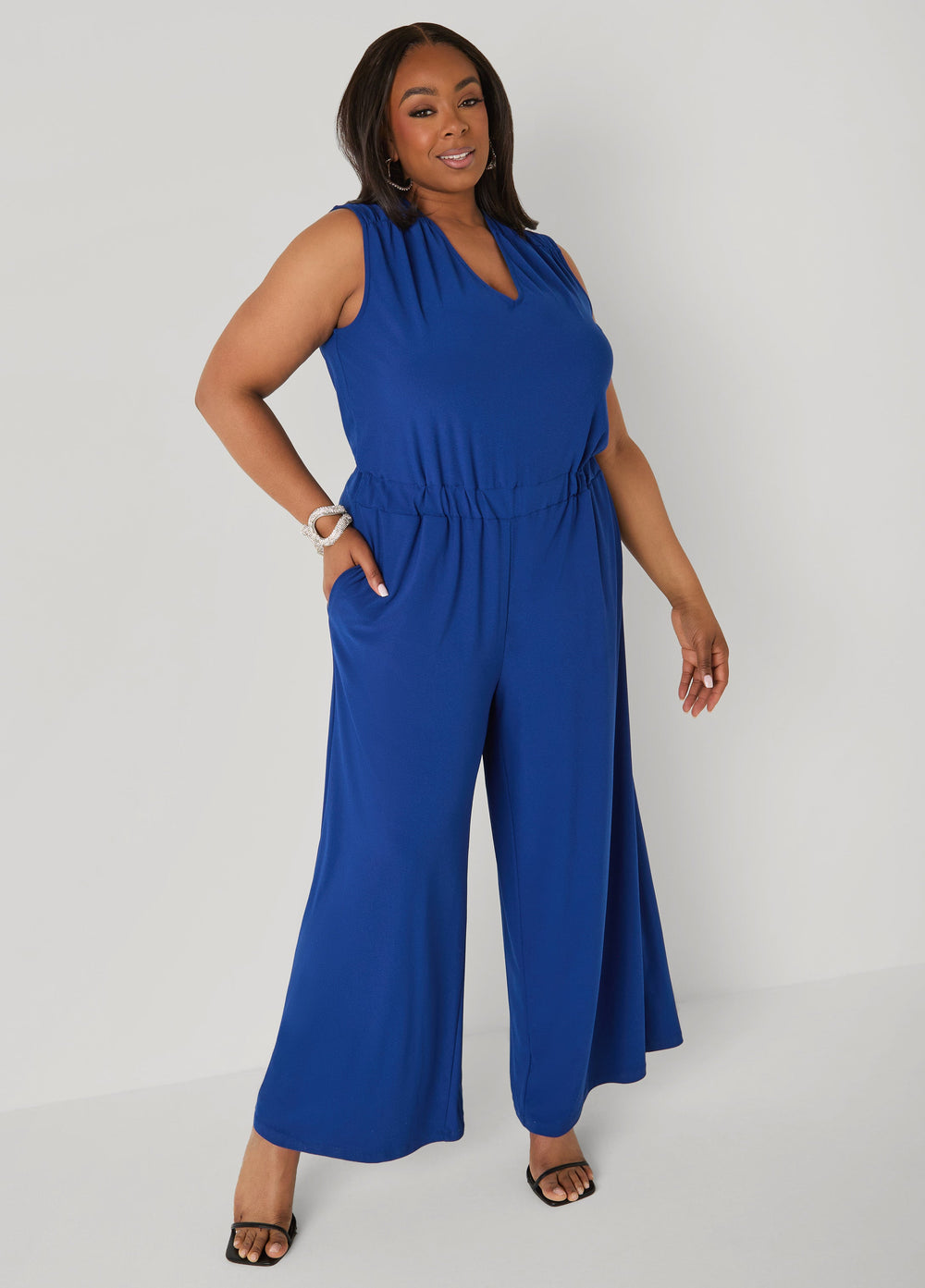 Wide Leg Tie Back Jumpsuit Sodalite | Ashley Stewart