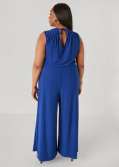 Wide Leg Tie Back Jumpsuit Sodalite | Ashley Stewart