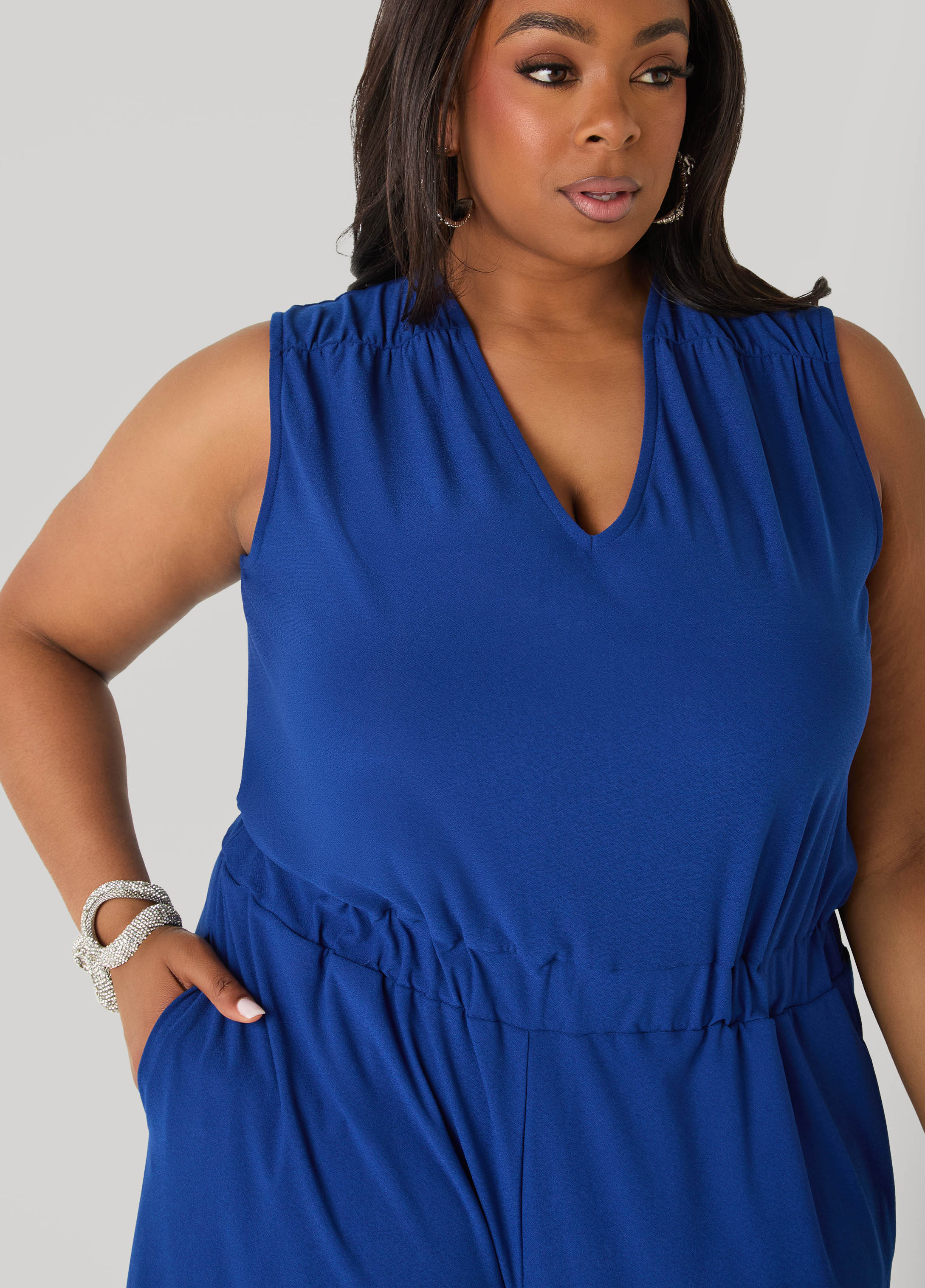 Wide Leg Tie Back Jumpsuit Sodalite | Ashley Stewart