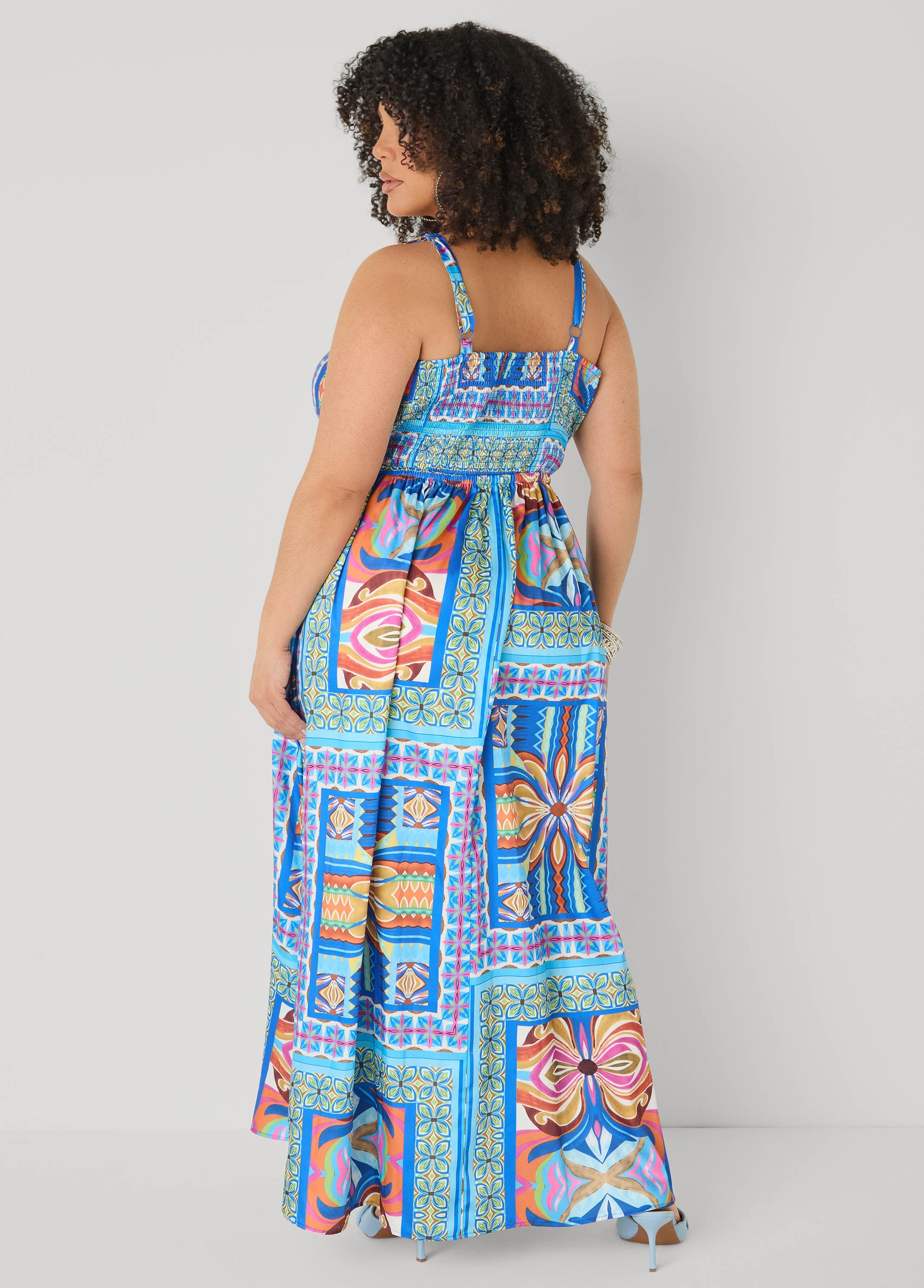 Tile Print Satin Maxi Dress Multi | Ashley Stewart
