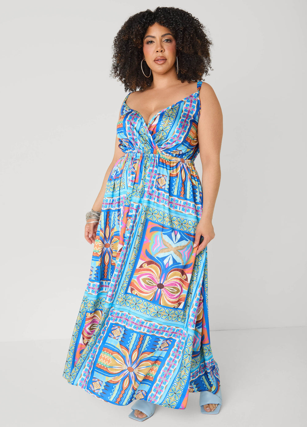 Tile Print Satin Maxi Dress Multi | Ashley Stewart