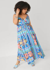 Tile Print Satin Maxi Dress Multi | Ashley Stewart