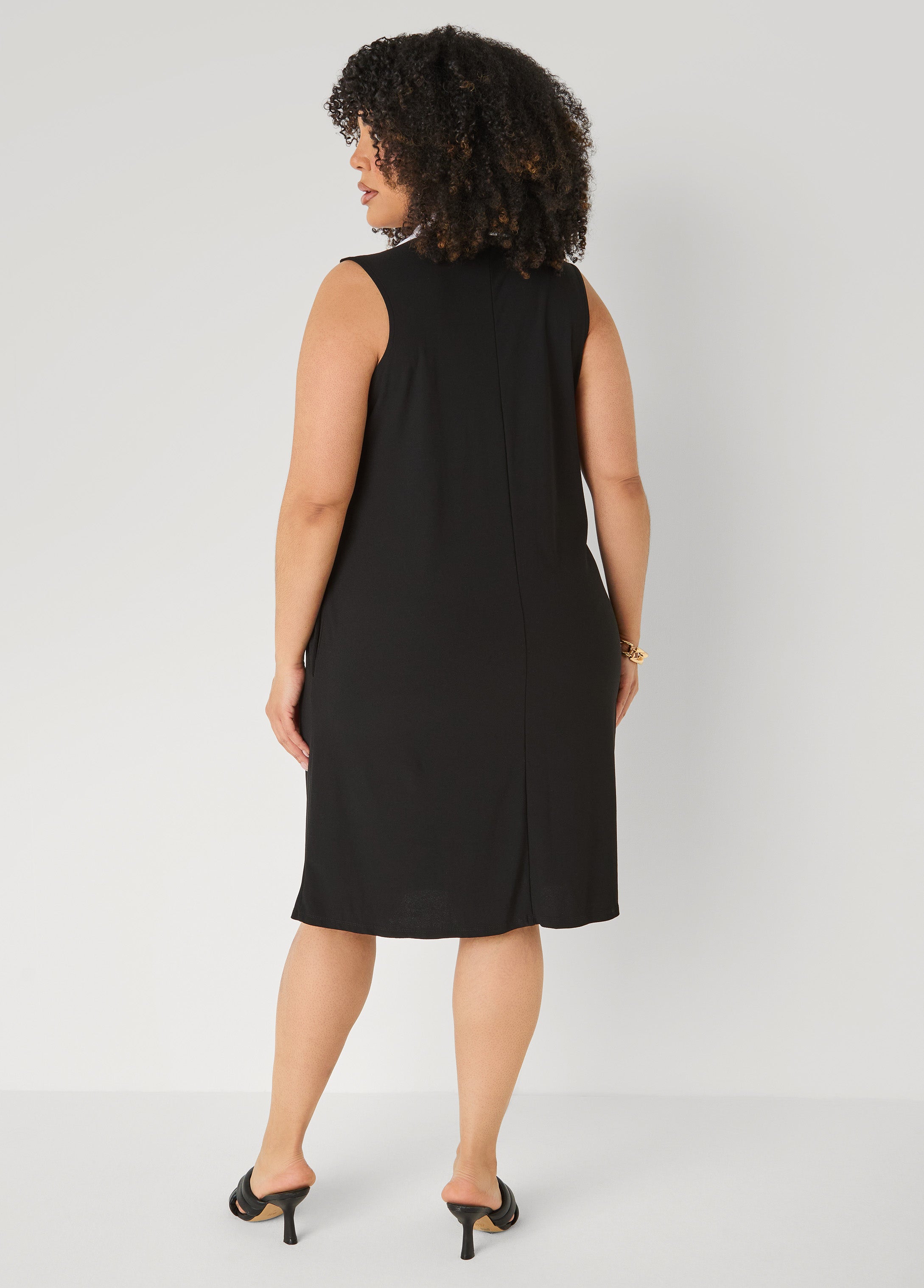 Two Tone Button Front Dress Black White | Ashley Stewart