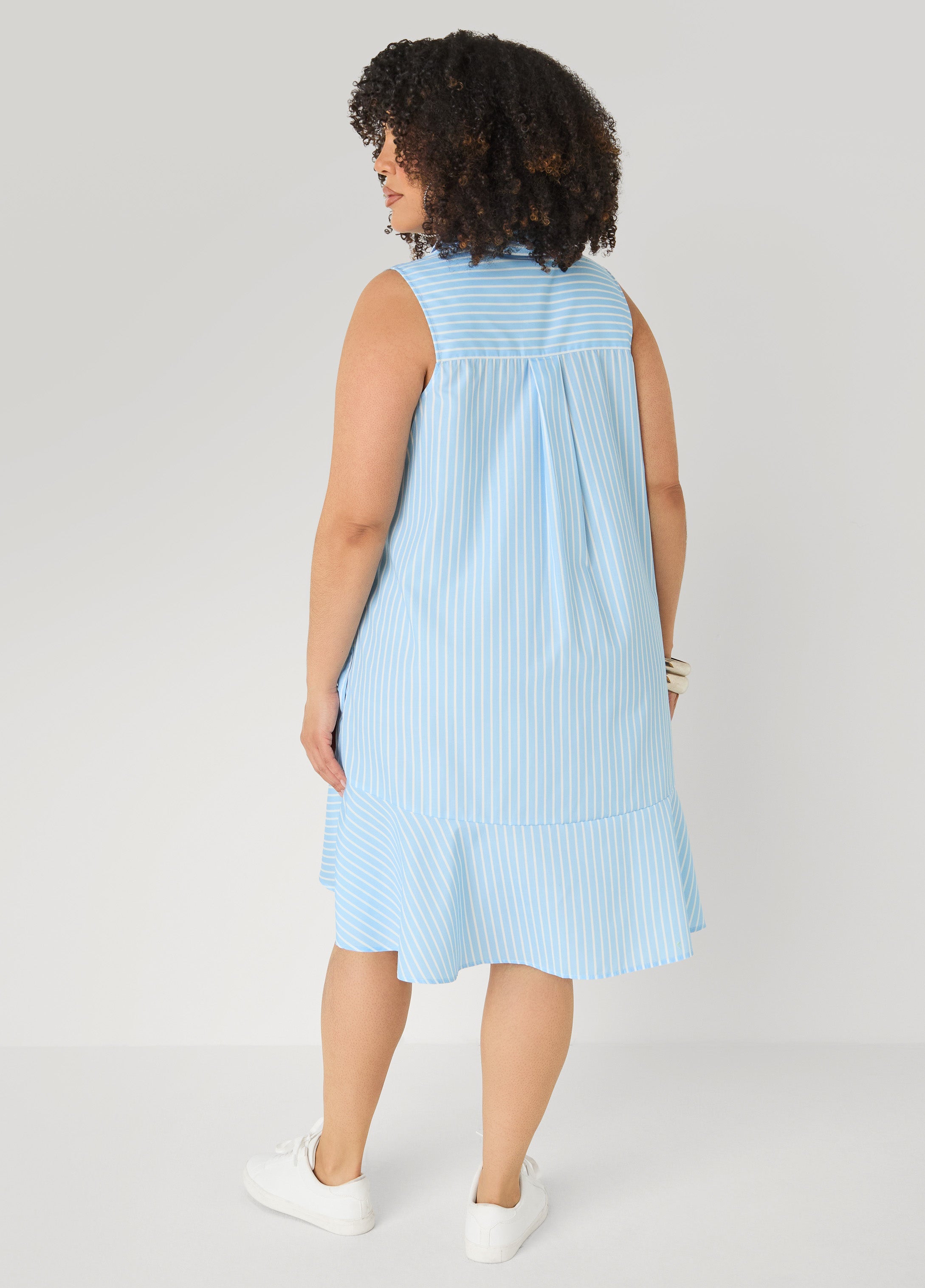 Flounced Striped Shirtdress POWDER BLUE | Ashley Stewart