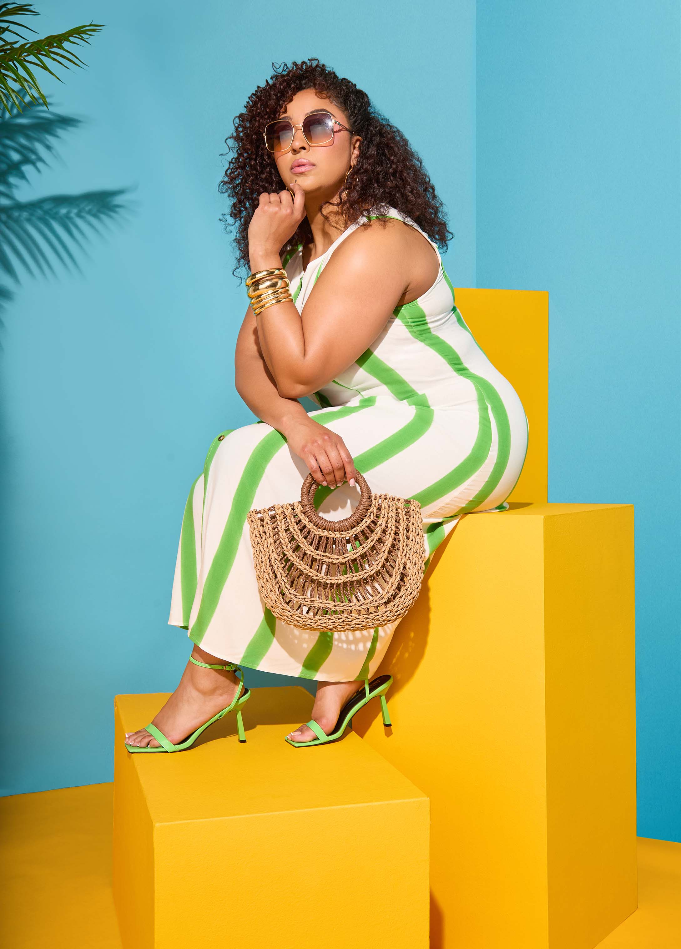 Striped Maxi Shirtdress Bud Green | Ashley Stewart