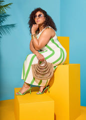 Striped Maxi Shirtdress Bud Green | Ashley Stewart