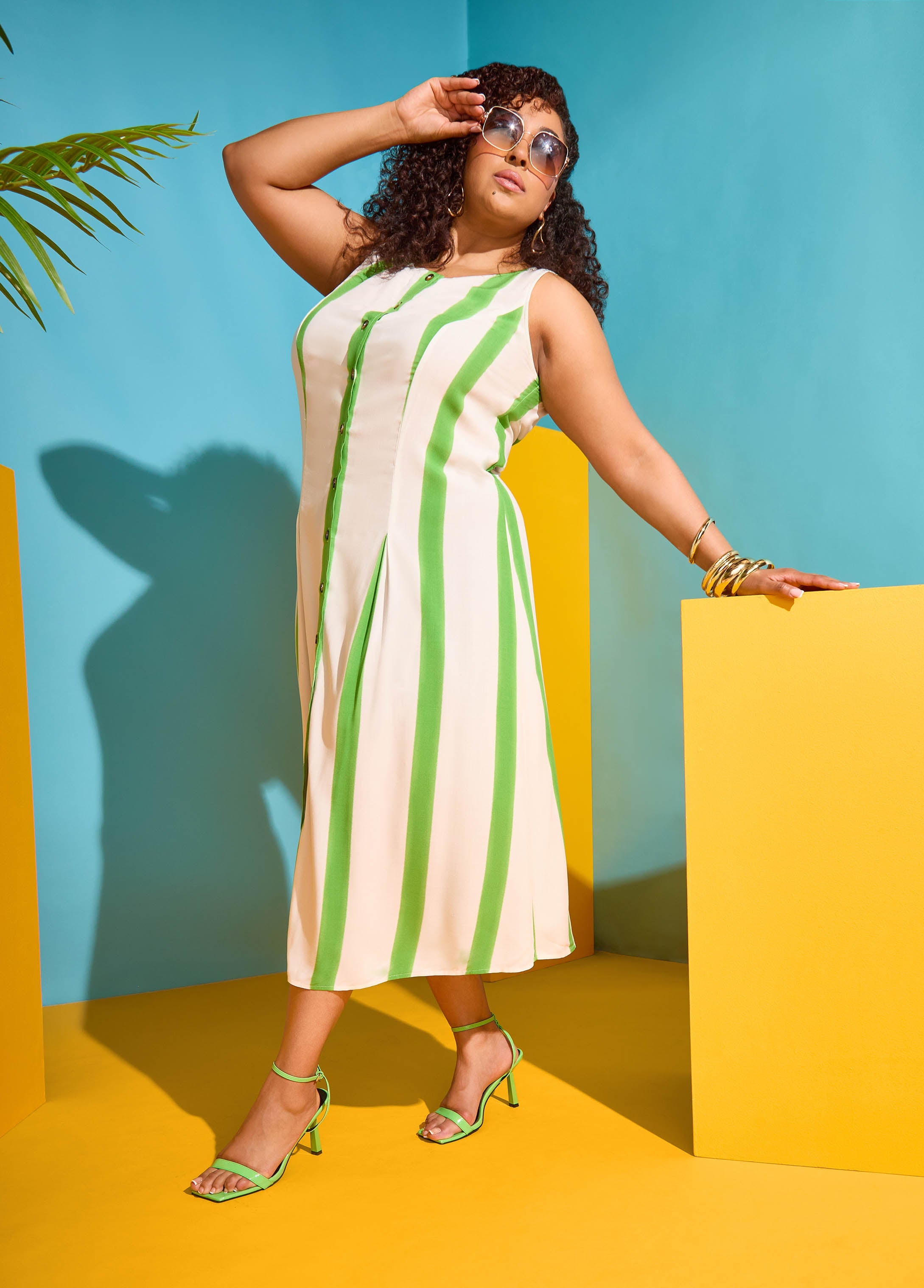Striped Maxi Shirtdress Bud Green | Ashley Stewart