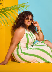 Striped Maxi Shirtdress Bud Green | Ashley Stewart
