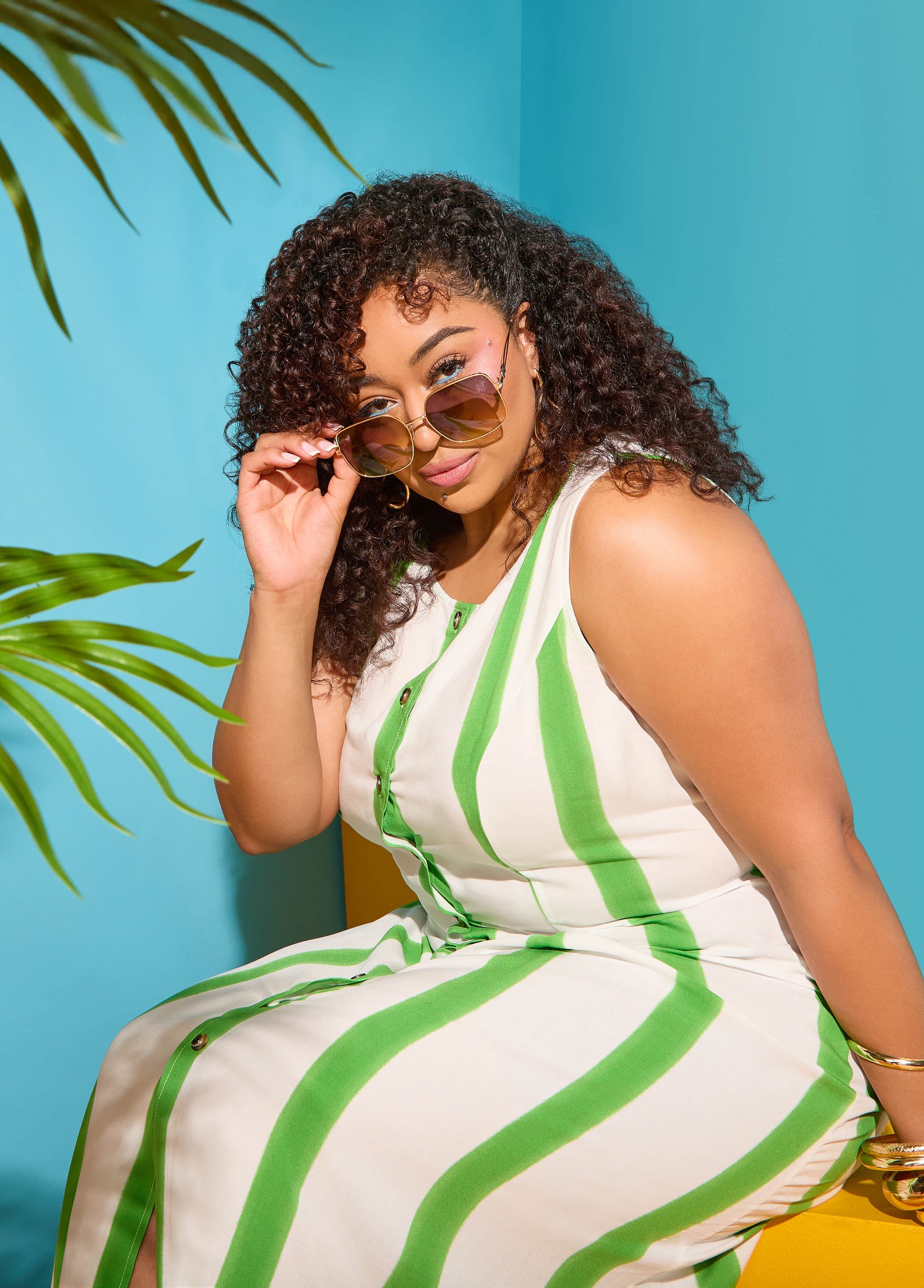 Striped Maxi Shirtdress Bud Green | Ashley Stewart