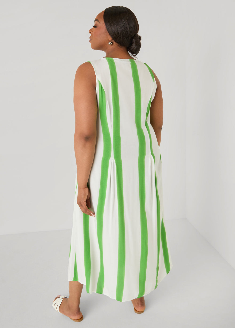 Striped Maxi Shirtdress Bud Green | Ashley Stewart