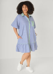 Two Tone Striped Shirtdress Denim | Ashley Stewart