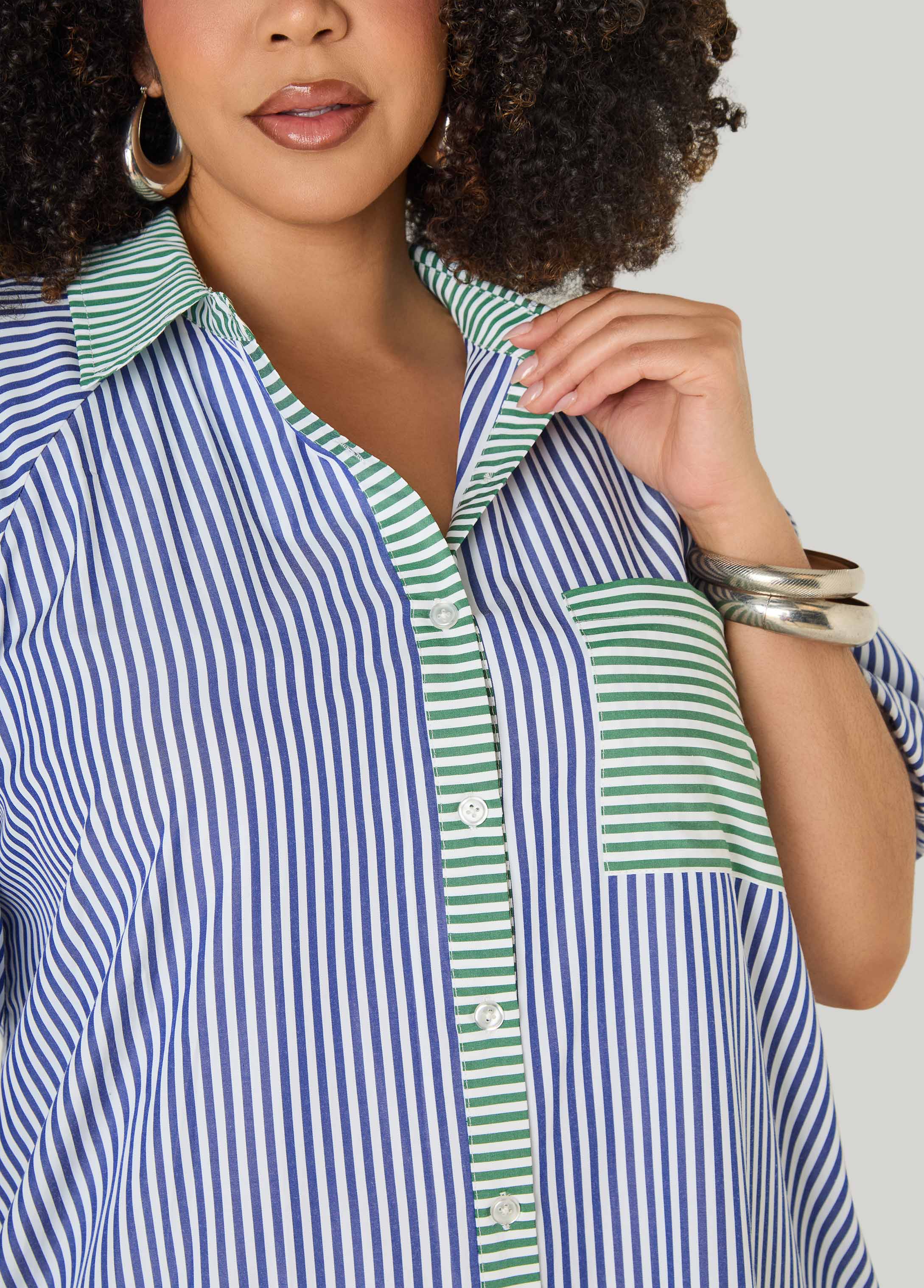 Two Tone Striped Shirtdress Denim | Ashley Stewart