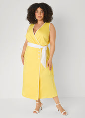 Cotton Blend Wrap Dress Primrose Yellow | Ashley Stewart