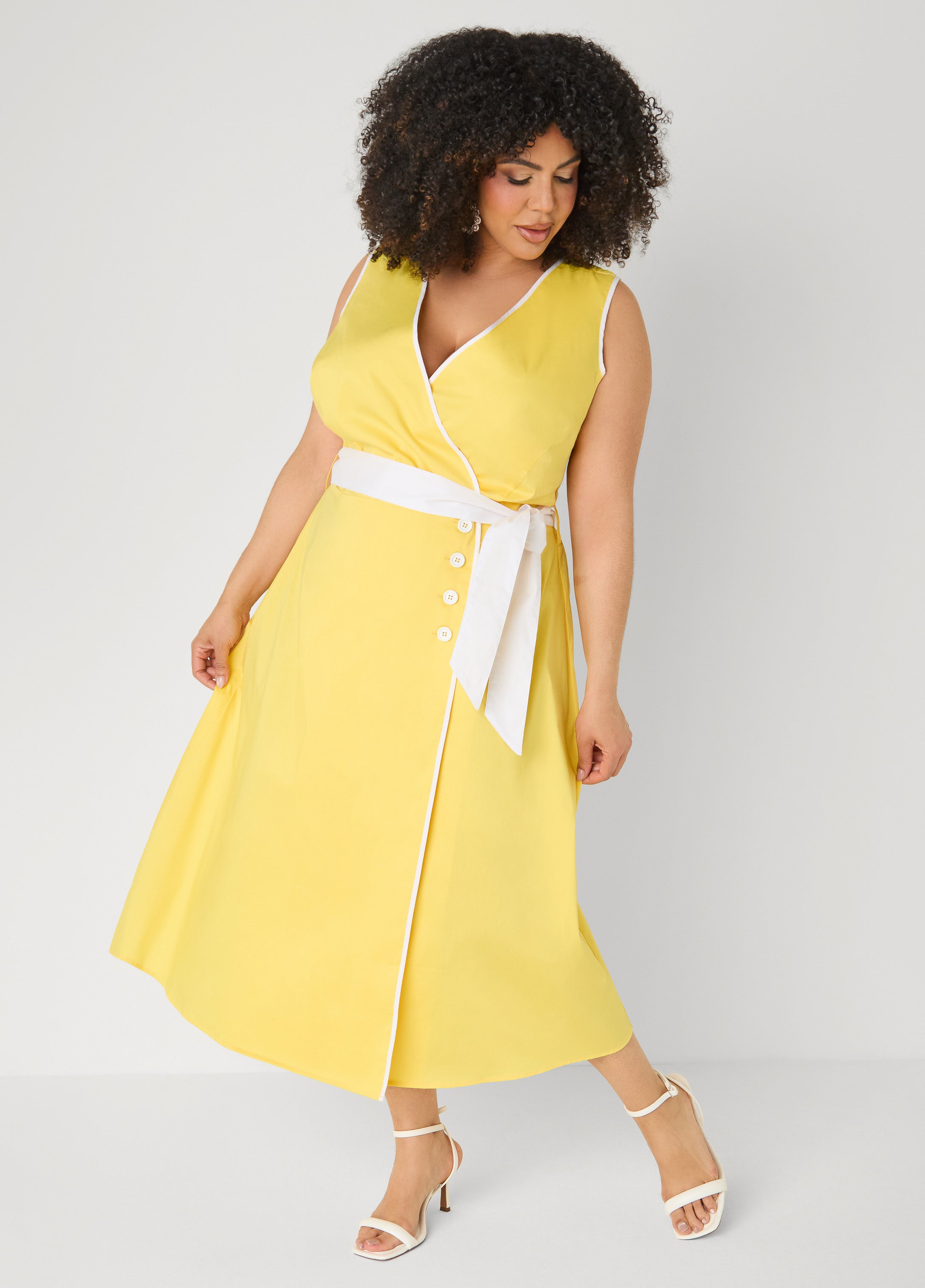 Cotton Blend Wrap Dress Primrose Yellow | Ashley Stewart