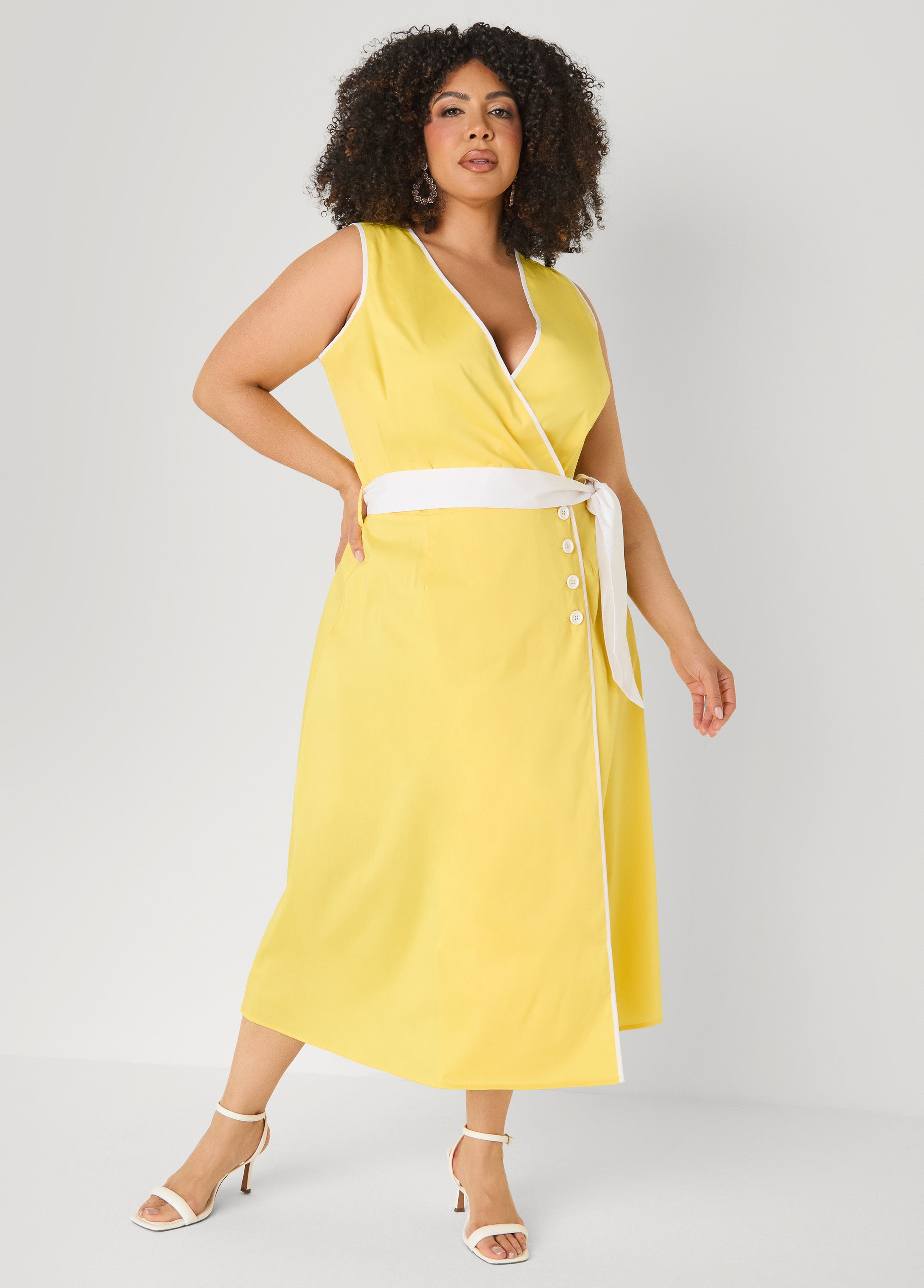 Cotton Blend Wrap Dress Primrose Yellow | Ashley Stewart