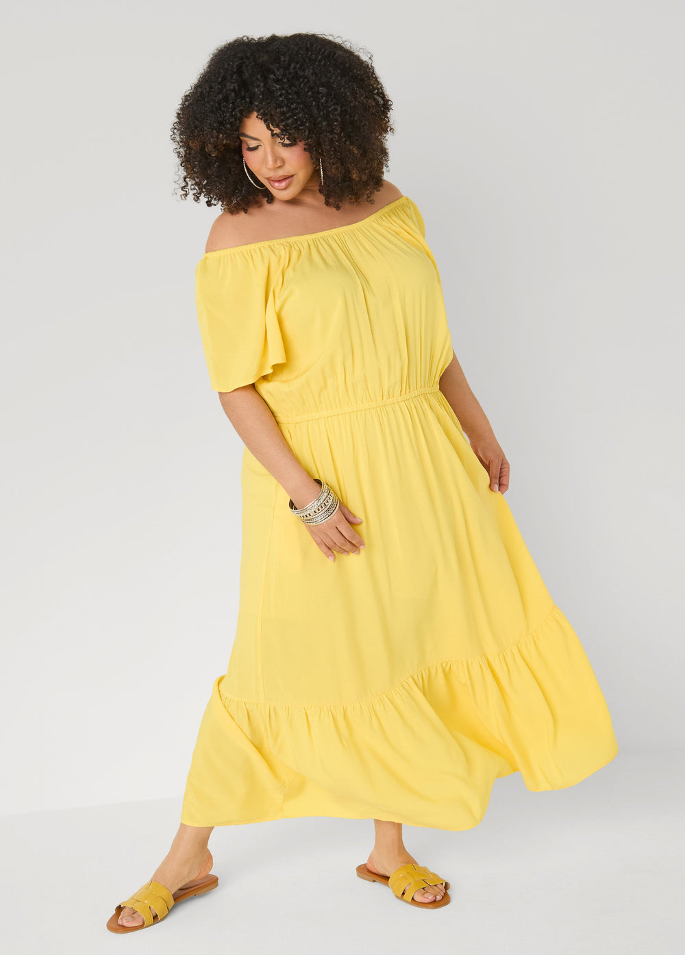 Off The Shoulder Maxi Dress Bud Green | Ashley Stewart