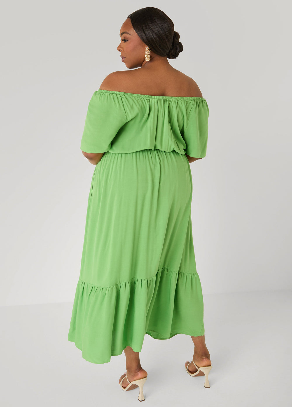 Off The Shoulder Maxi Dress Bud Green | Ashley Stewart