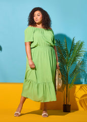 Off The Shoulder Maxi Dress Bud Green | Ashley Stewart