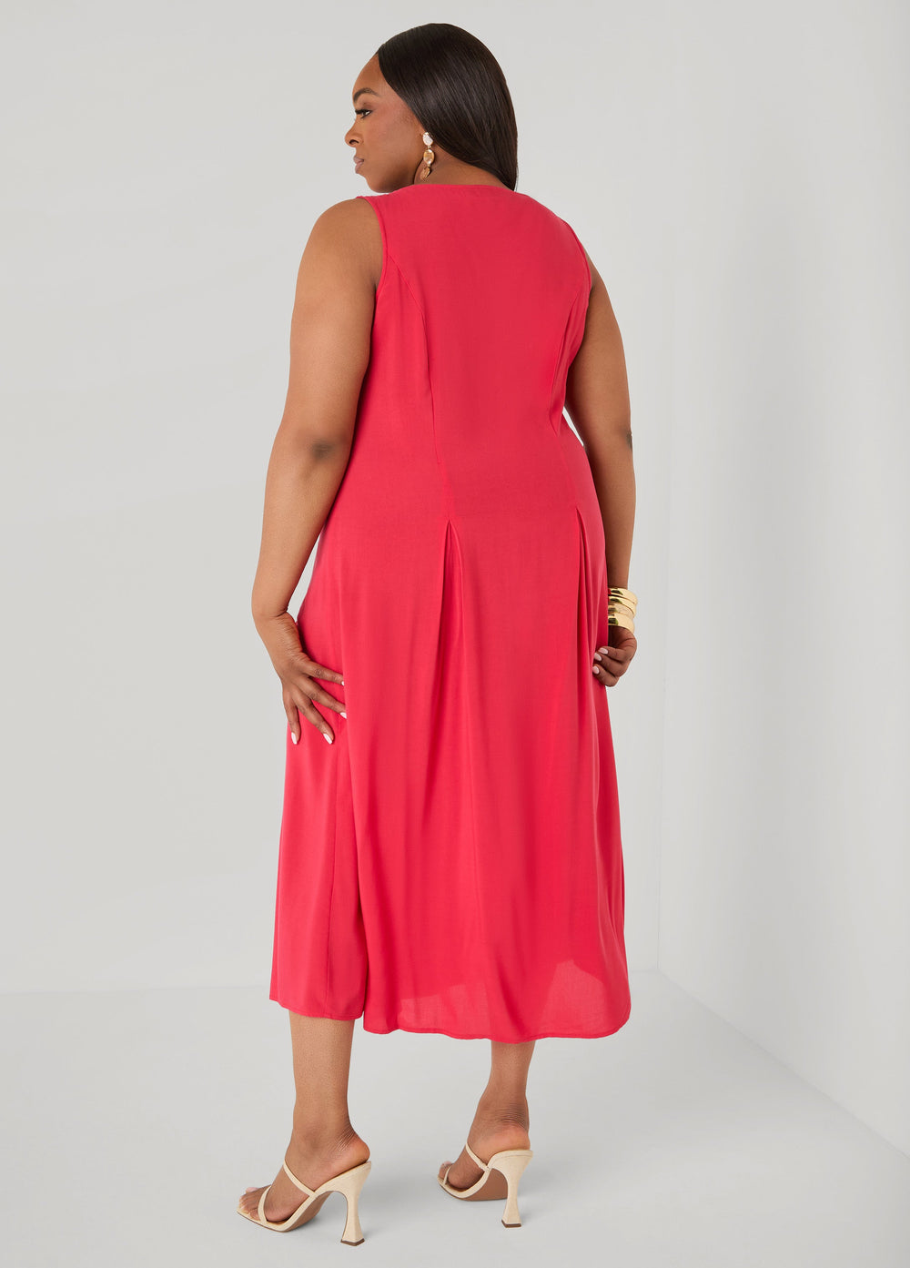 Pleated Maxi Shirtdress Poinsettia | Ashley Stewart