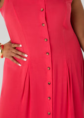 Pleated Maxi Shirtdress Poinsettia | Ashley Stewart