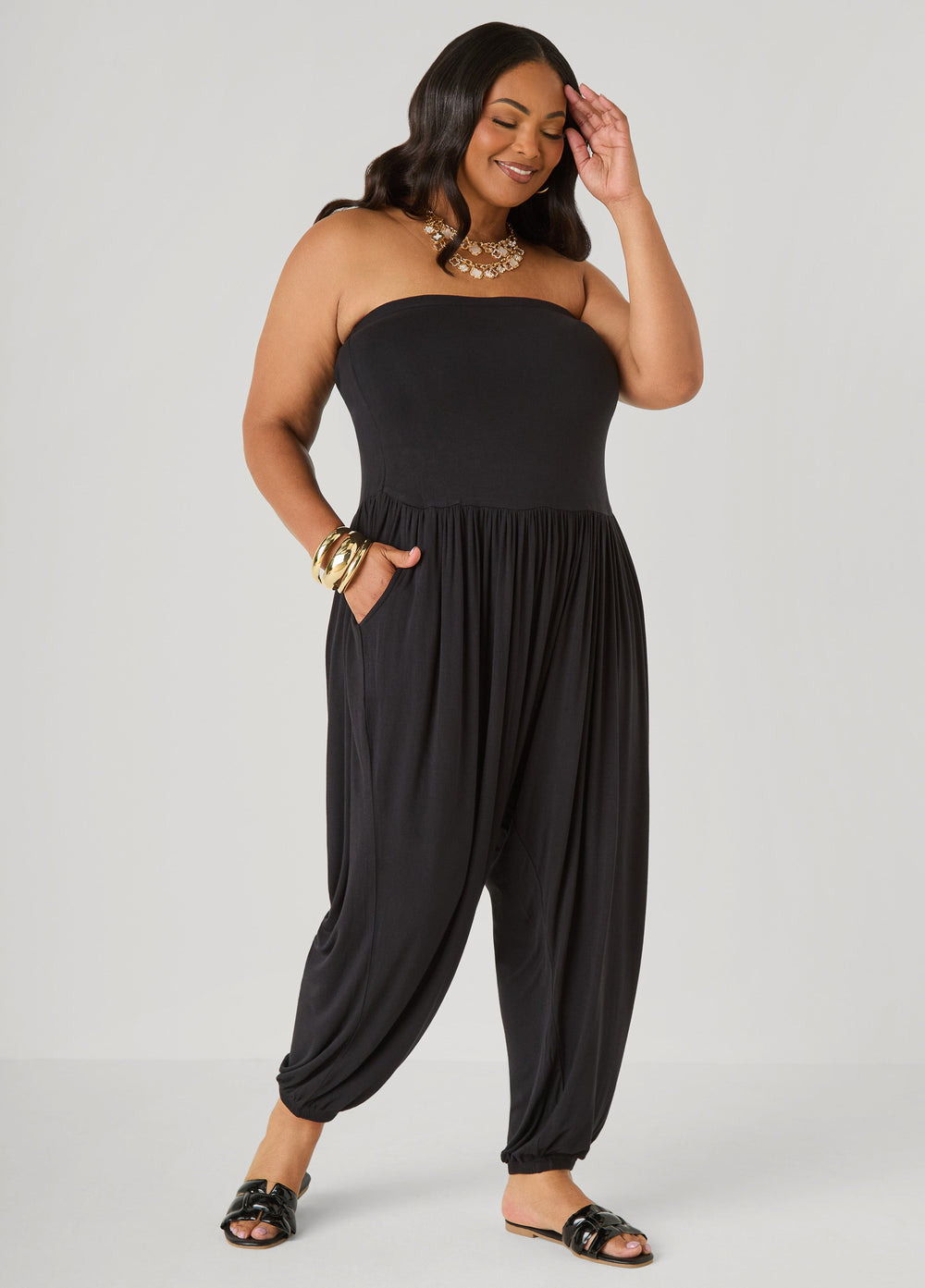 Strapless Harem Leg Jumpsuit Koi | Ashley Stewart