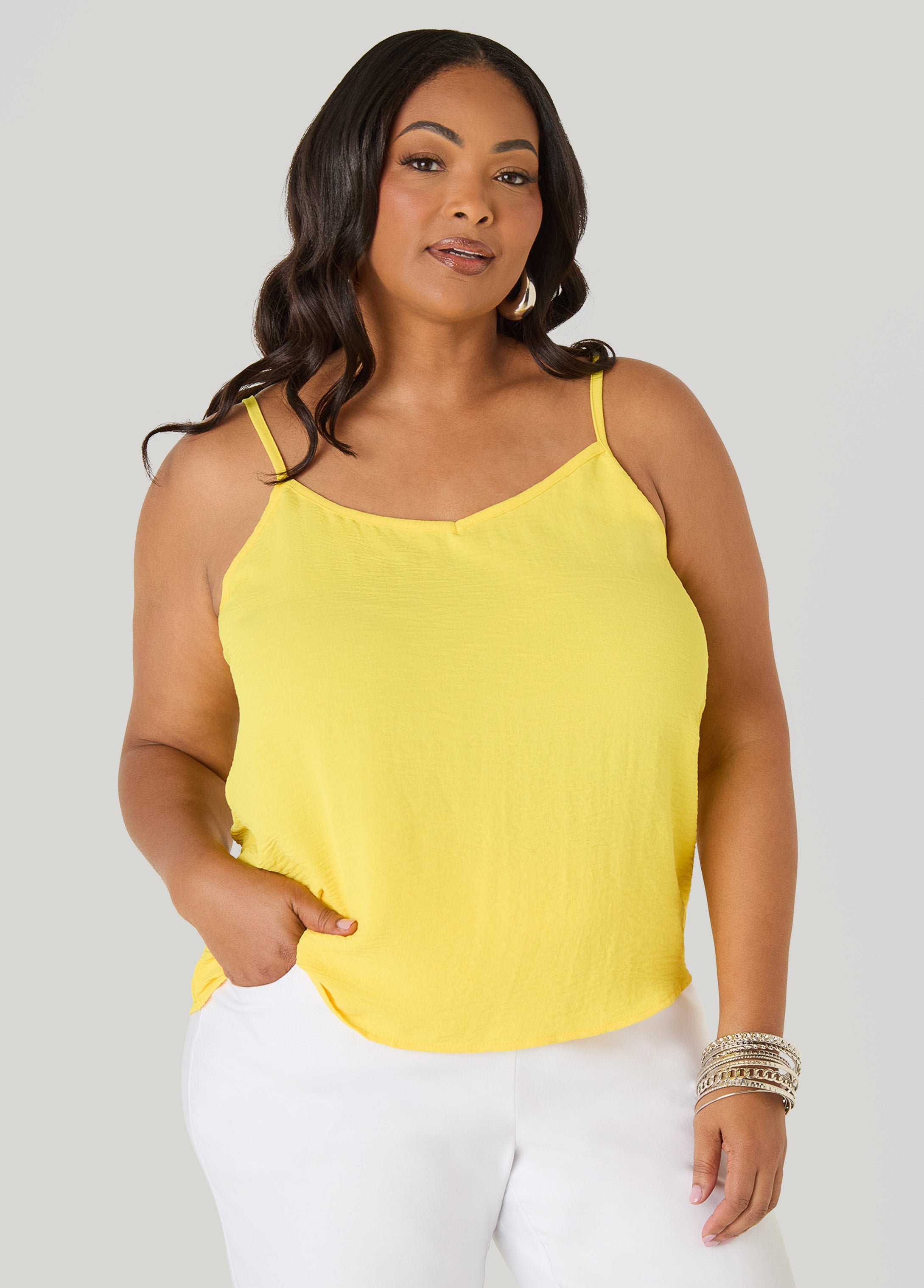 Textured V Neck Cami Primrose Yellow | Ashley Stewart
