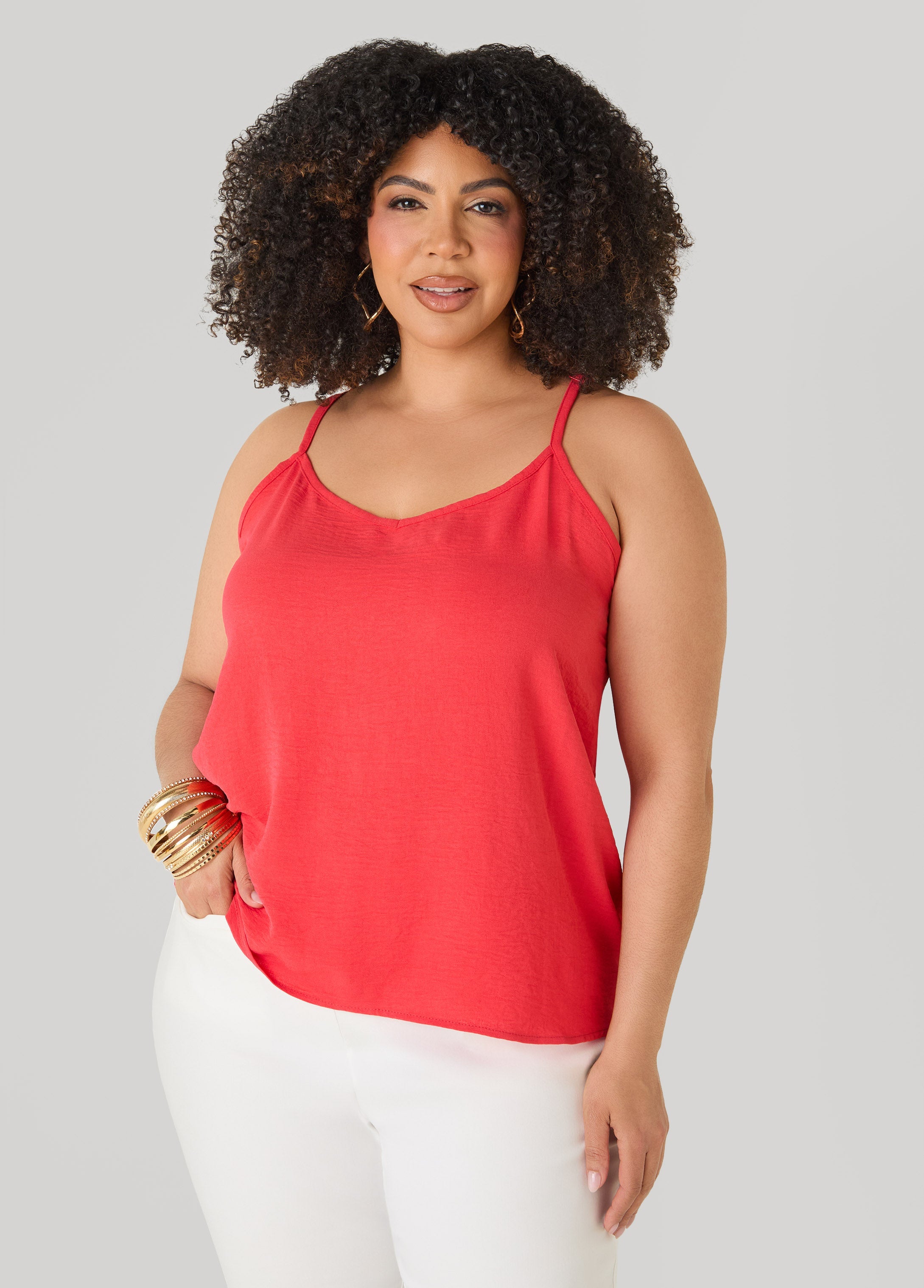 Textured V Neck Cami Primrose Yellow | Ashley Stewart
