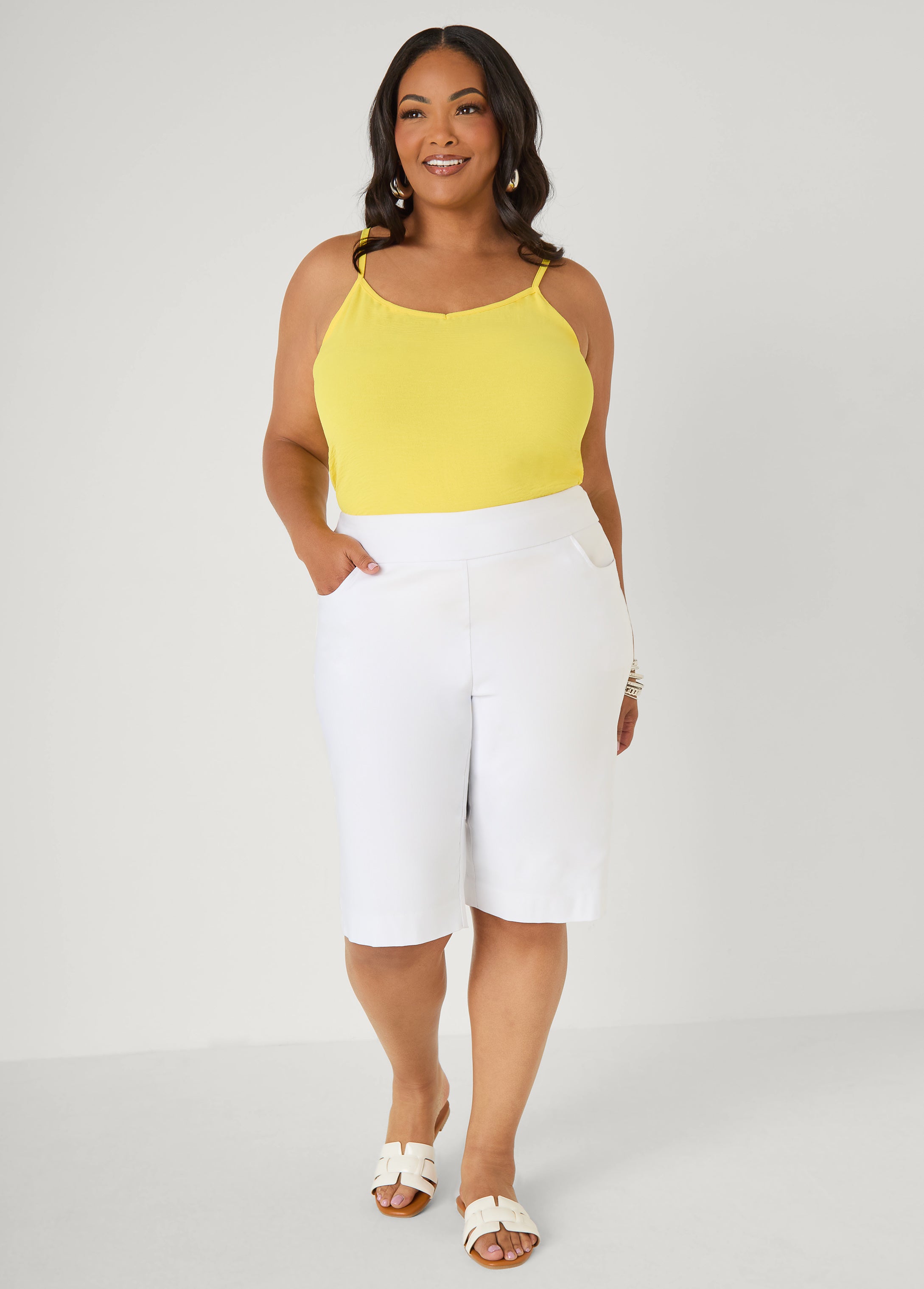 Textured V Neck Cami Primrose Yellow | Ashley Stewart