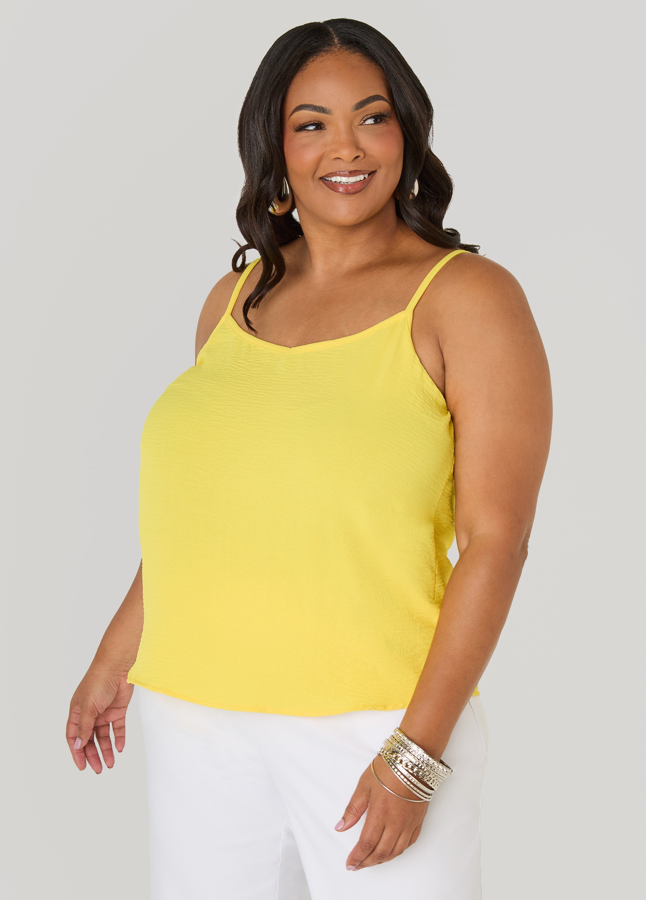 Textured V Neck Cami Primrose Yellow | Ashley Stewart