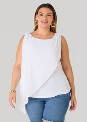 Asymmetric Draped Mesh Top White | Ashley Stewart