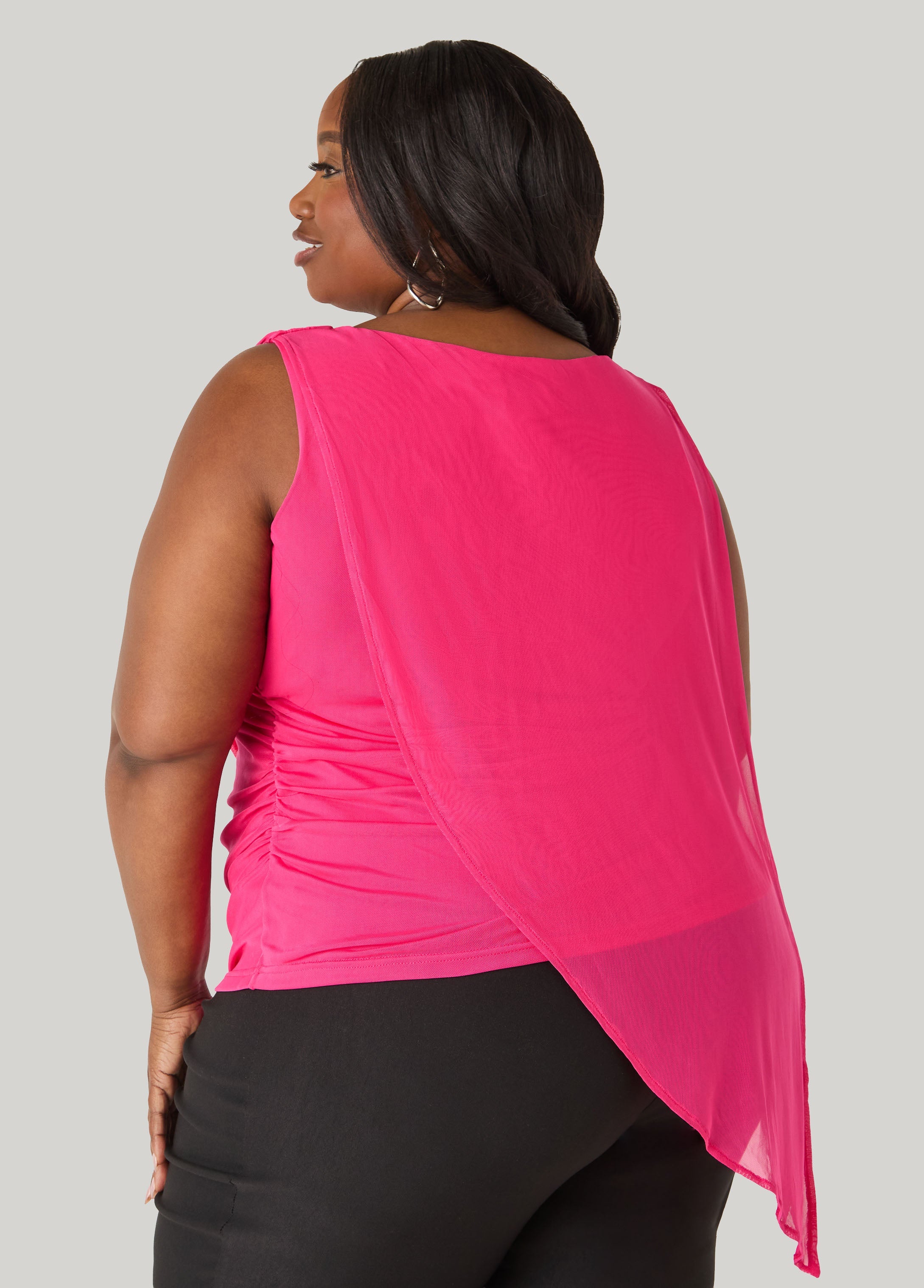 Asymmetric Draped Mesh Top White | Ashley Stewart