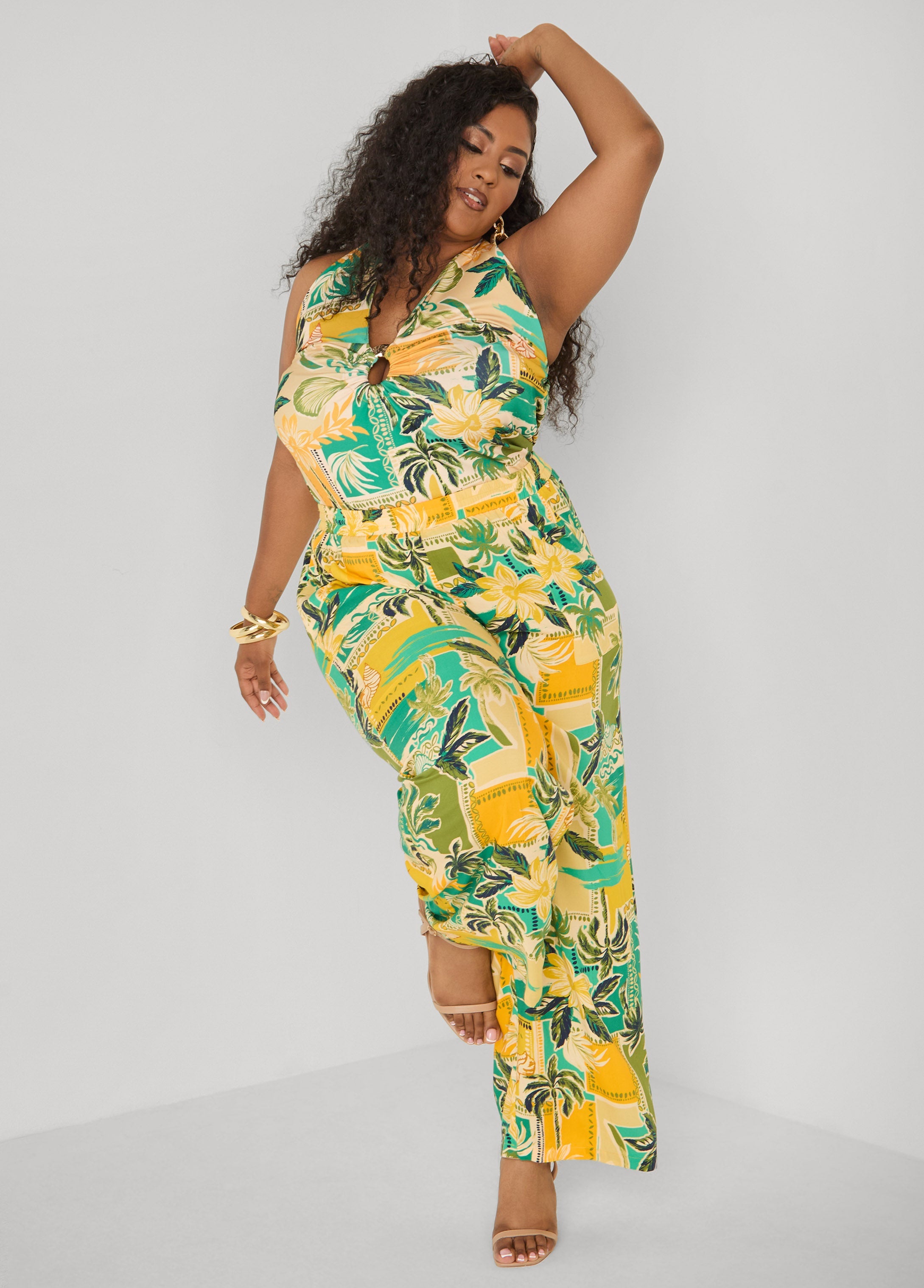 Tropical Print Halter Top Multi | Ashley Stewart