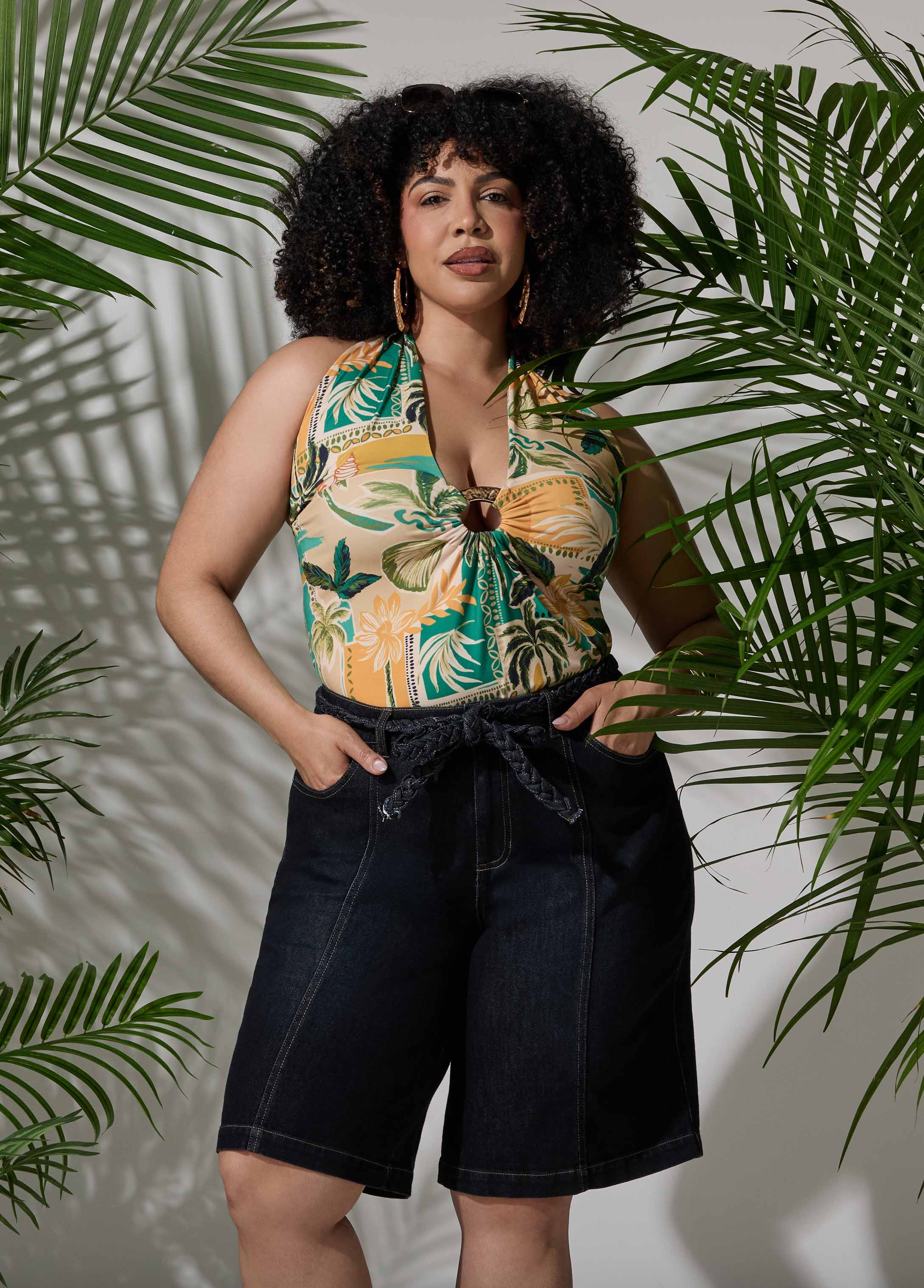 Tropical Print Halter Top Multi | Ashley Stewart