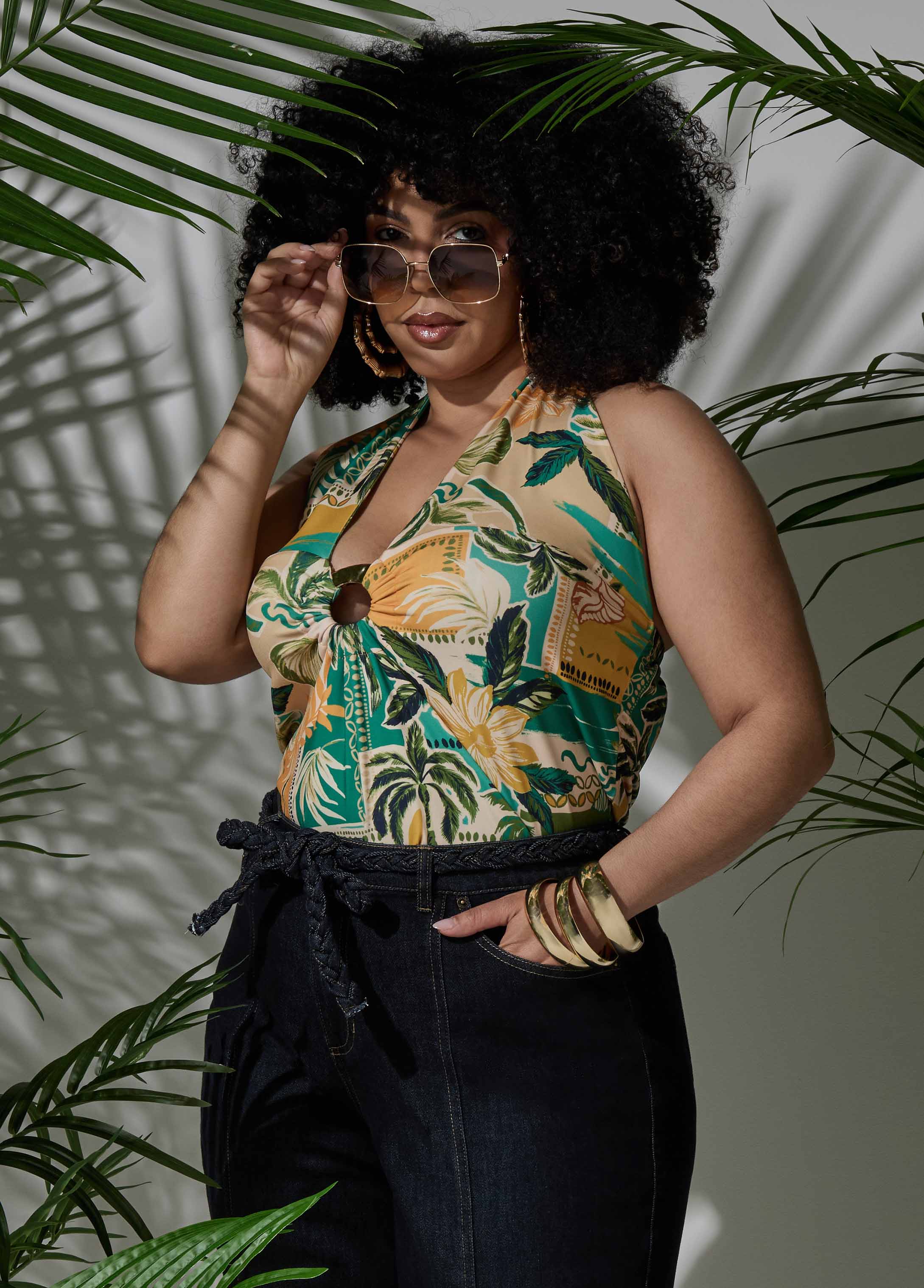 Tropical Print Halter Top Multi | Ashley Stewart