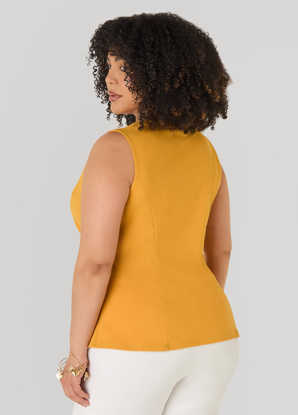 V Neck Stretch Crepe Peplum Top Cocoa | Ashley Stewart