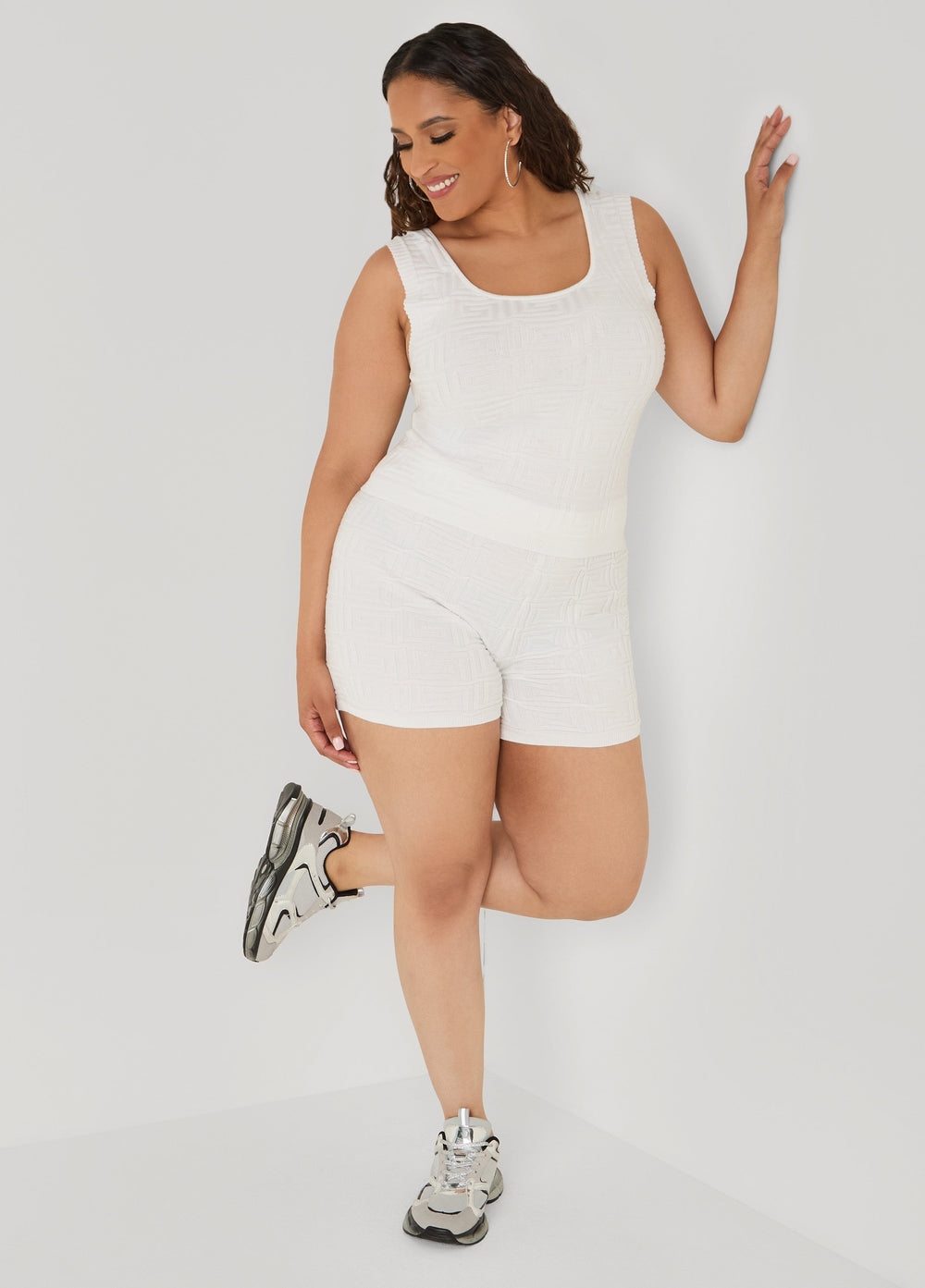 Jacquard Tank Top White | Ashley Stewart