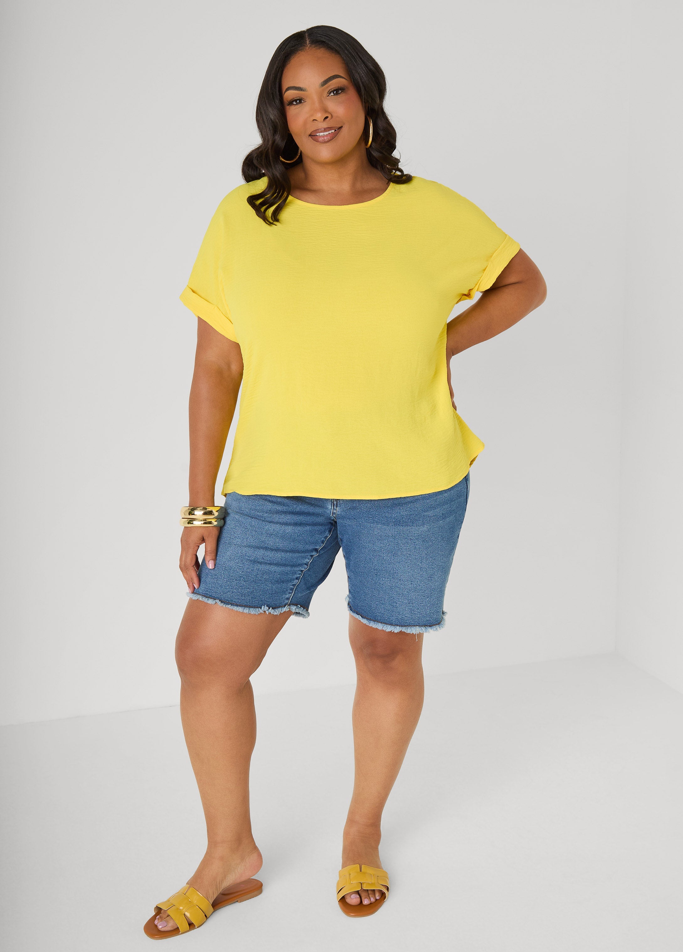 Cuffed Textured Top Victoria Blue | Ashley Stewart