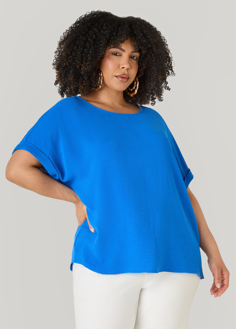 Cuffed Textured Top Victoria Blue | Ashley Stewart
