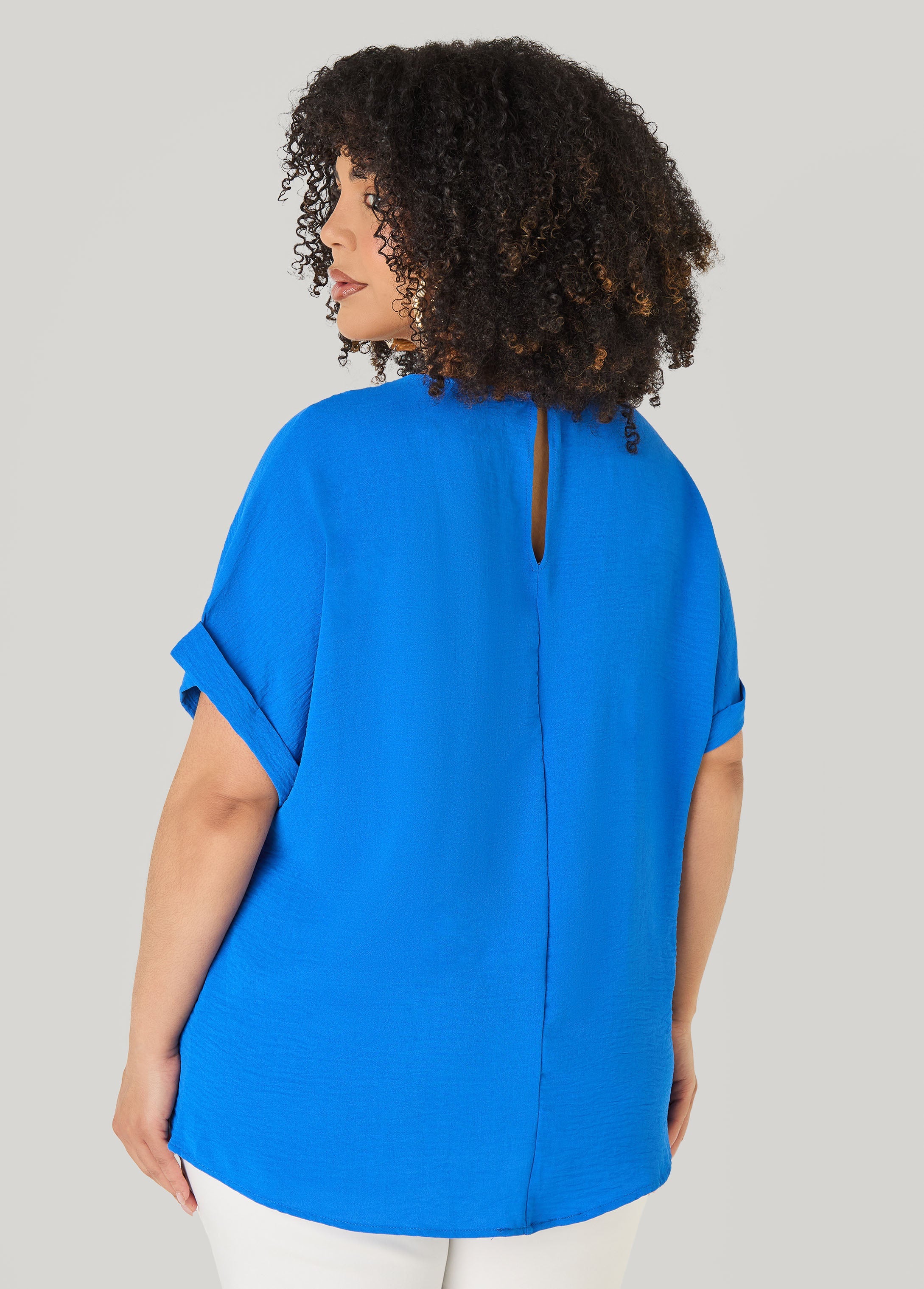 Cuffed Textured Top Victoria Blue | Ashley Stewart