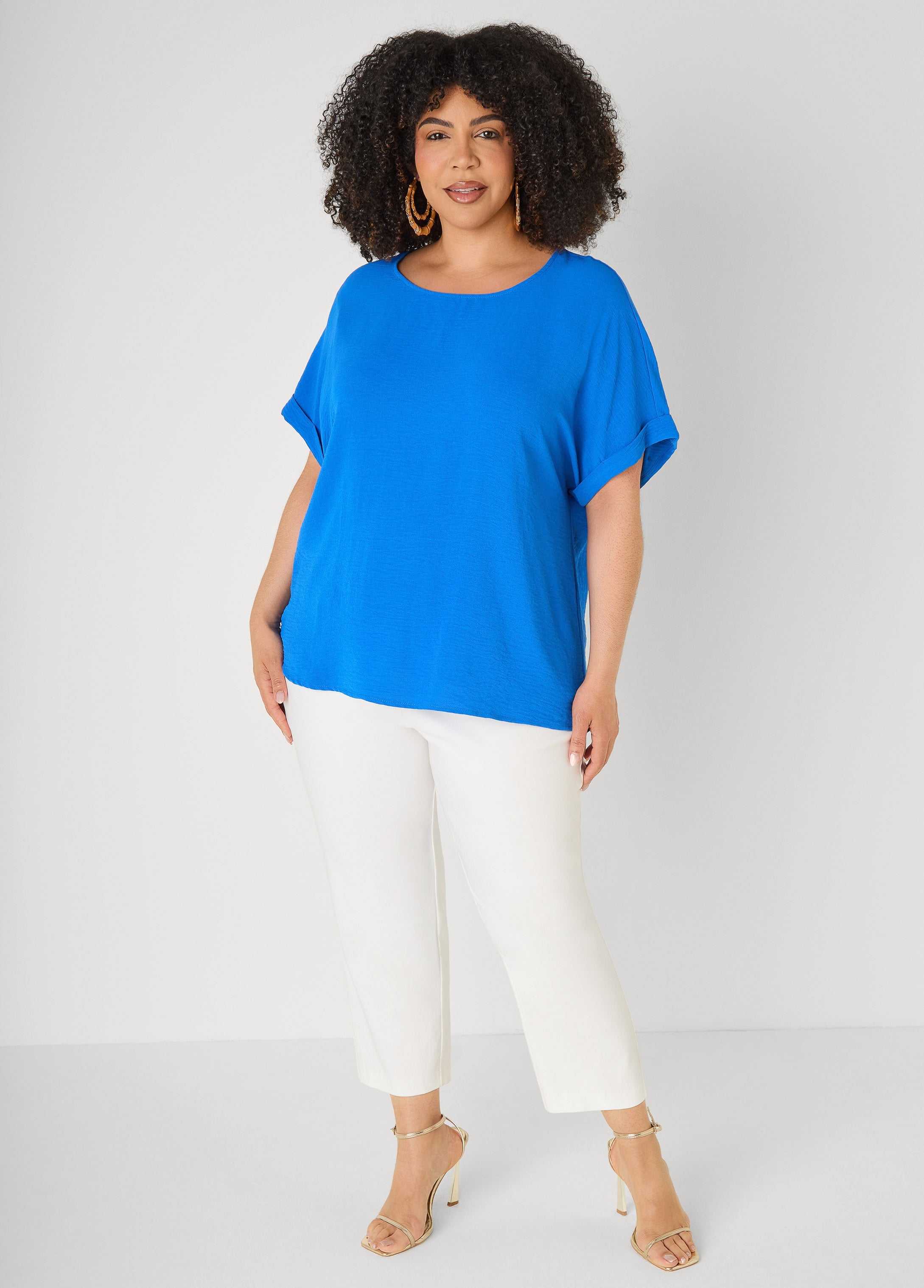 Cuffed Textured Top Victoria Blue | Ashley Stewart
