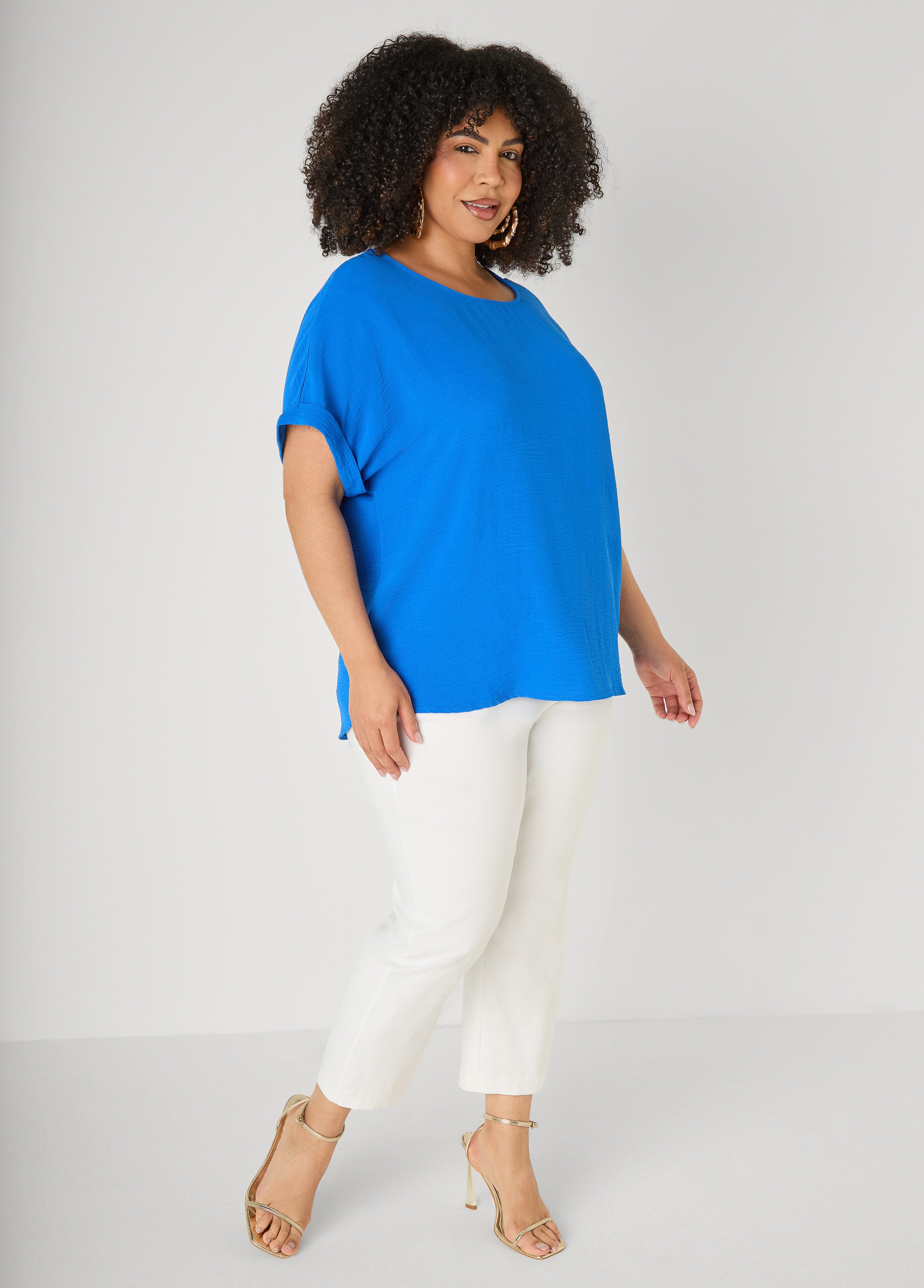 Cuffed Textured Top Victoria Blue | Ashley Stewart