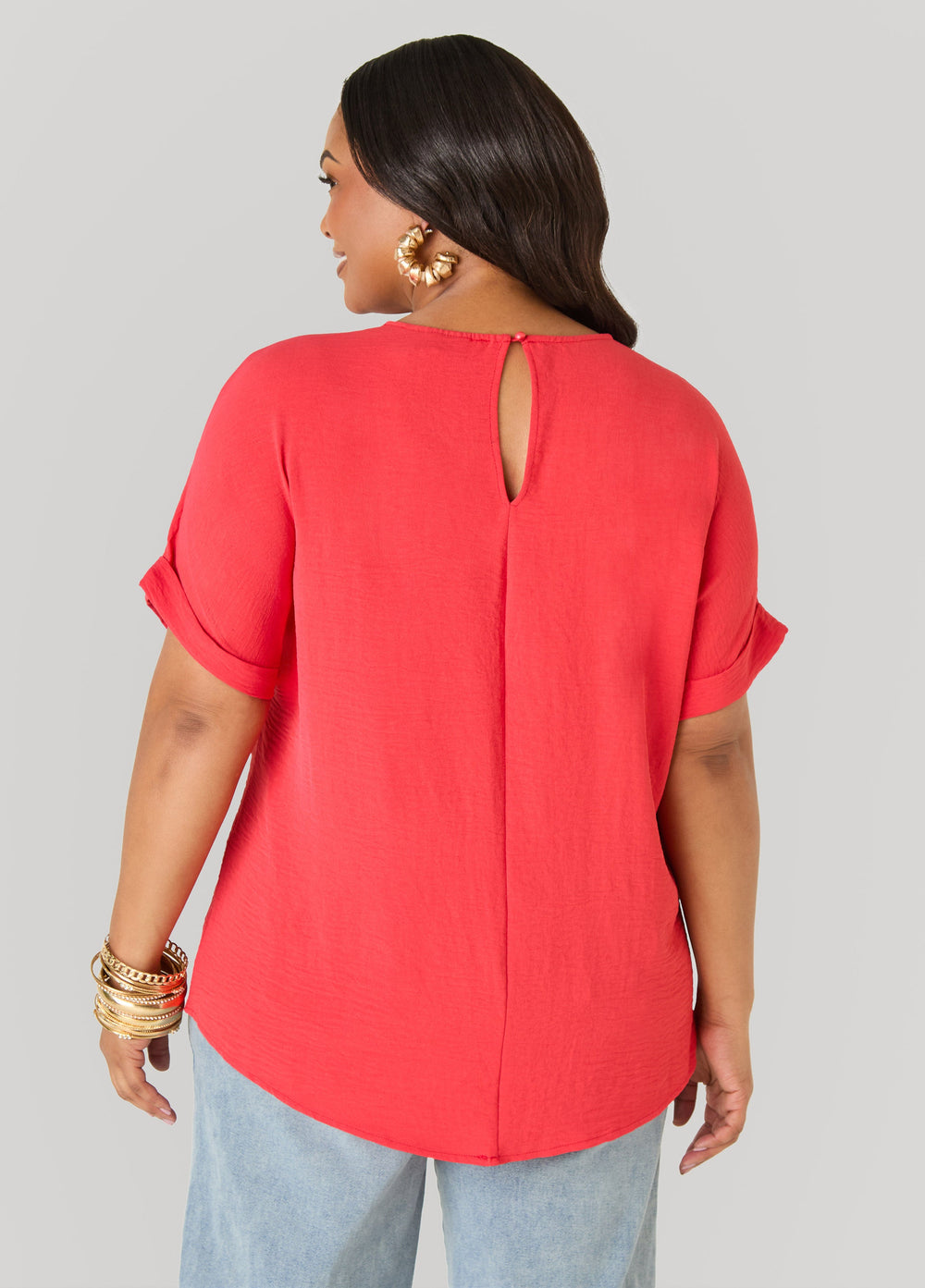 Cuffed Textured Top Victoria Blue | Ashley Stewart