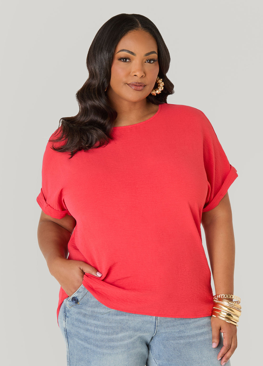 Cuffed Textured Top Victoria Blue | Ashley Stewart