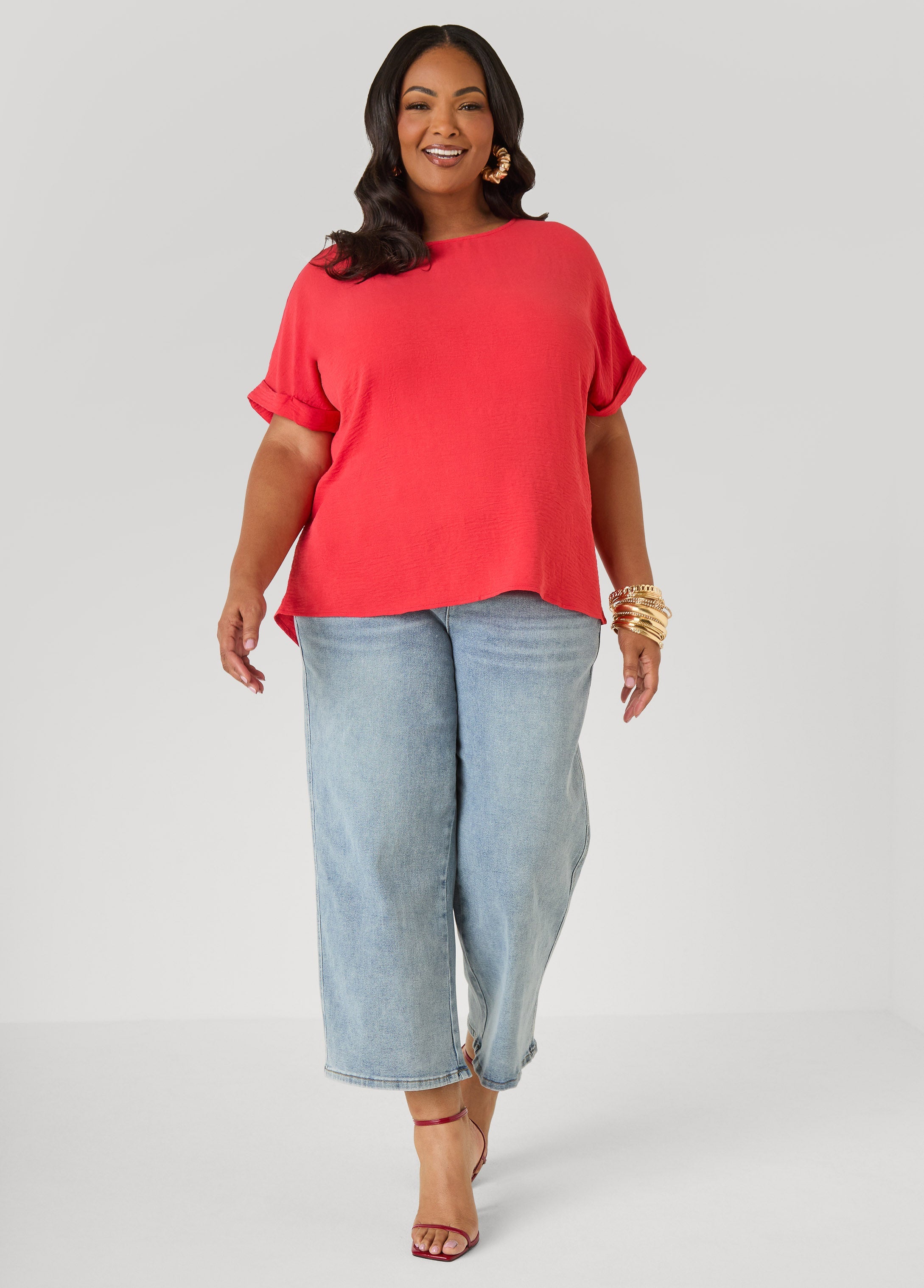 Cuffed Textured Top Victoria Blue | Ashley Stewart
