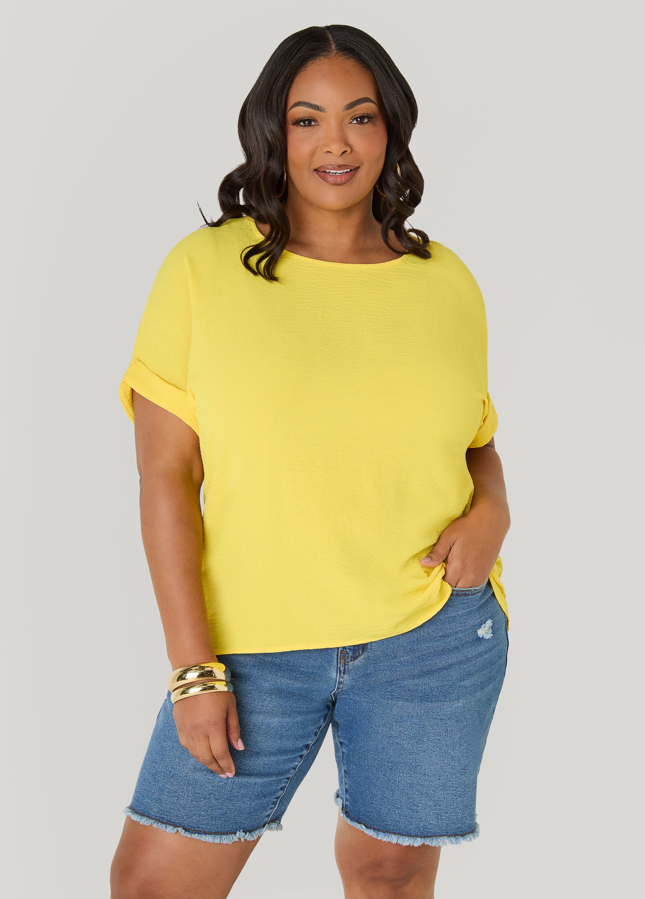 Cuffed Textured Top Victoria Blue | Ashley Stewart