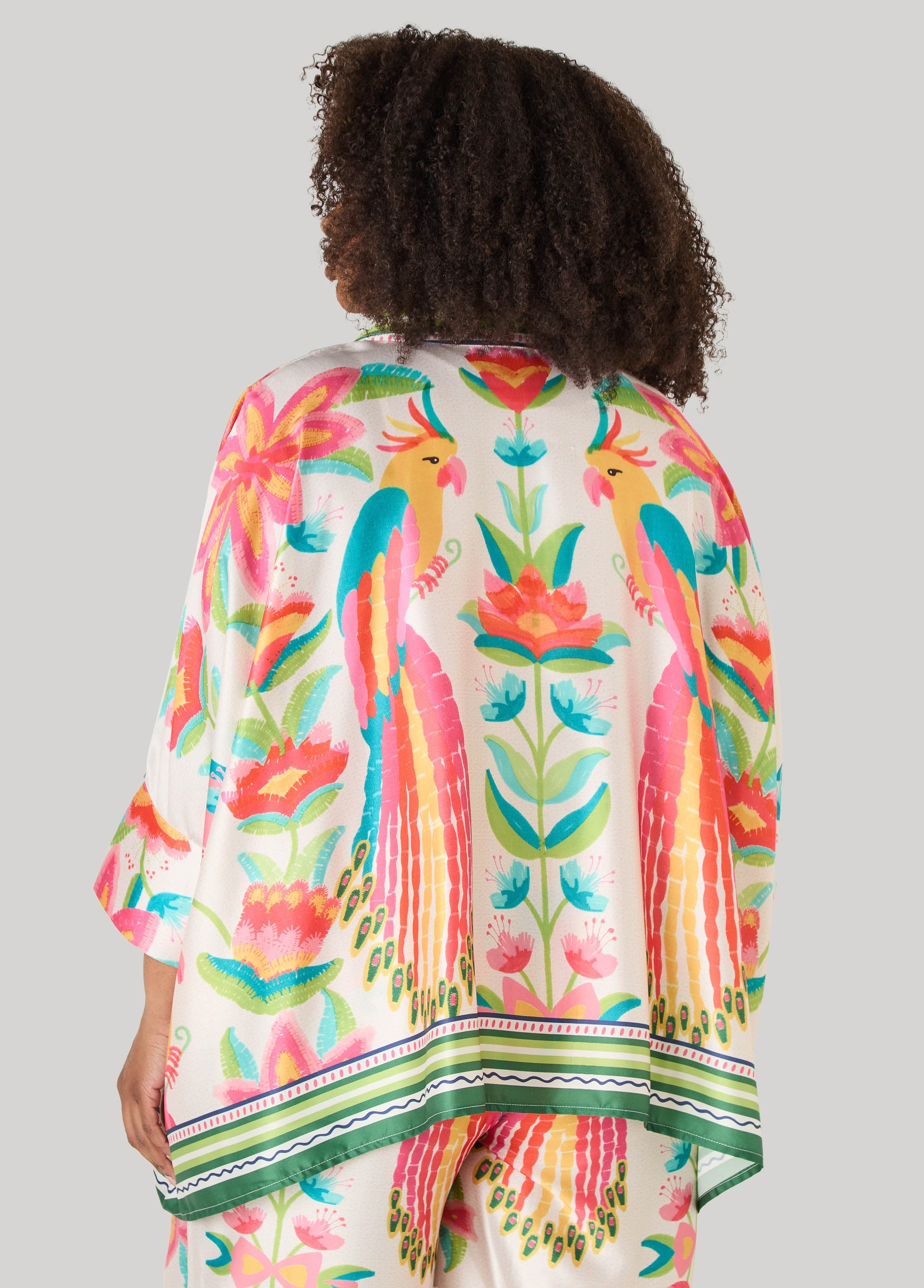 Parrot Print Satin Shirt Multi | Ashley Stewart