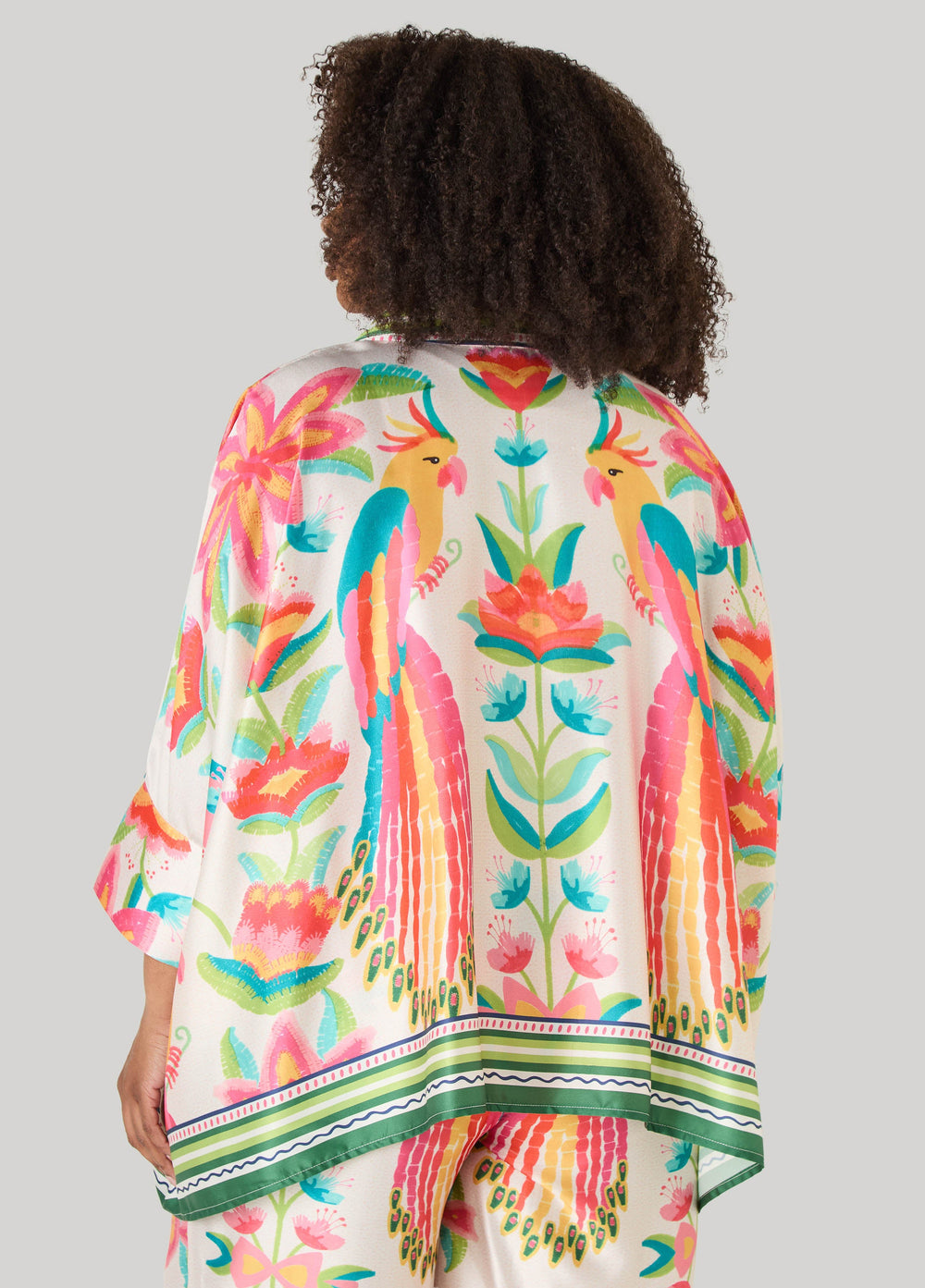 Parrot Print Satin Shirt Multi | Ashley Stewart