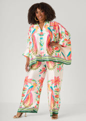Parrot Print Satin Shirt Multi | Ashley Stewart
