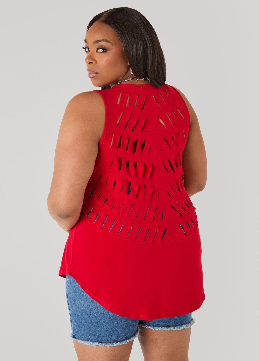 Cutout Knit Tank Poinsettia | Ashley Stewart